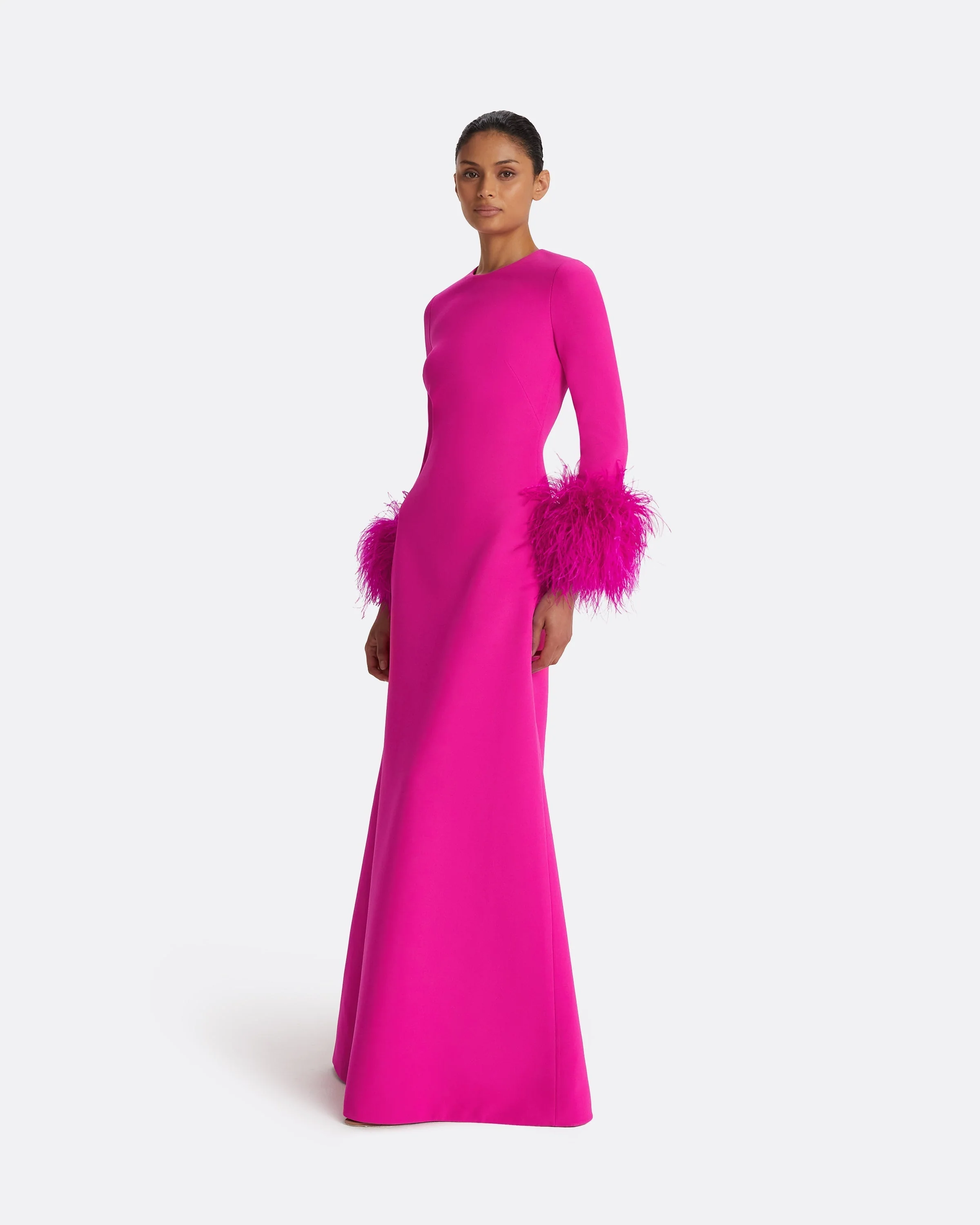Renalla Wild Strawberry Feather-Trimmed Long Dress - Image 14