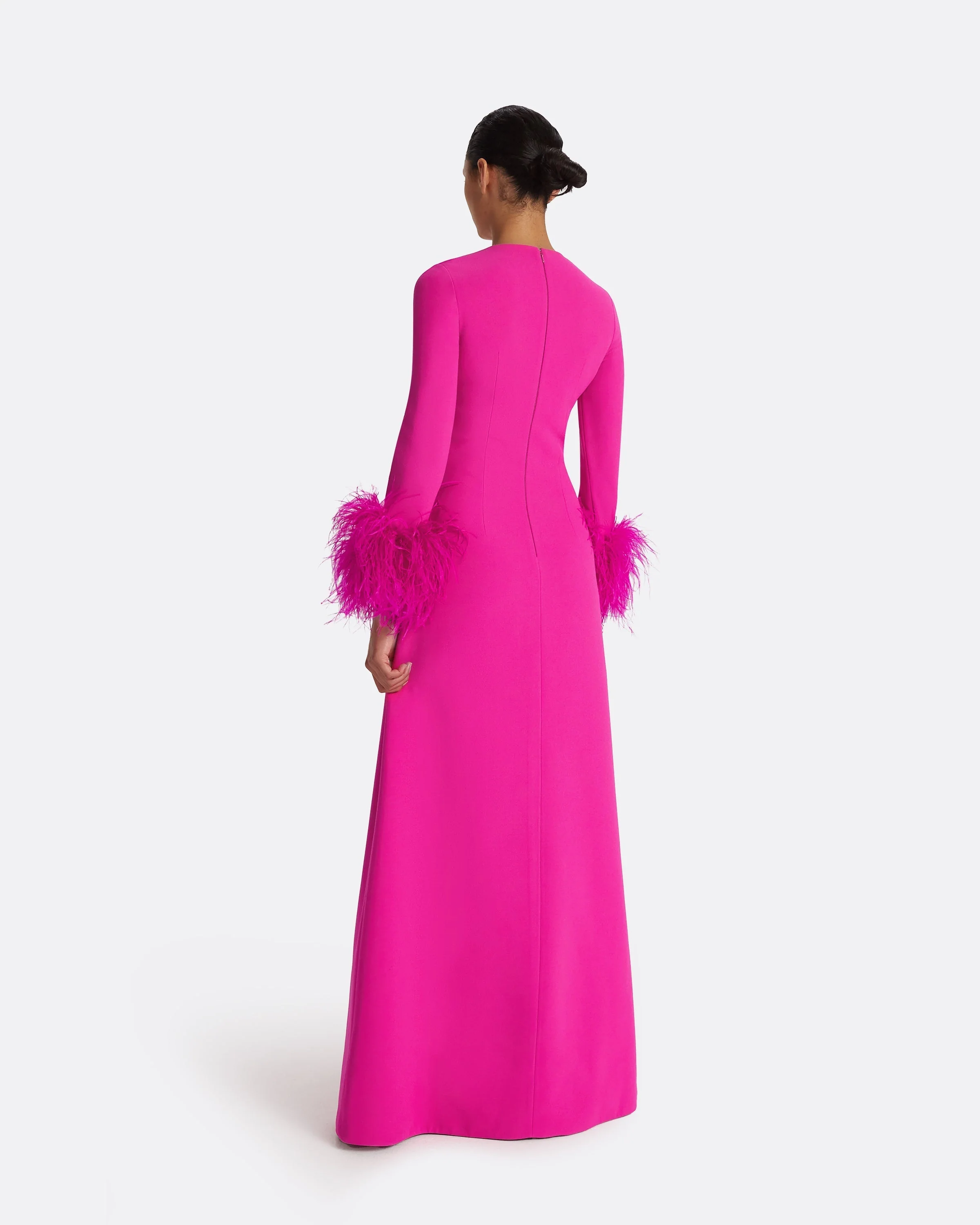 Renalla Wild Strawberry Feather-Trimmed Long Dress - Image 22