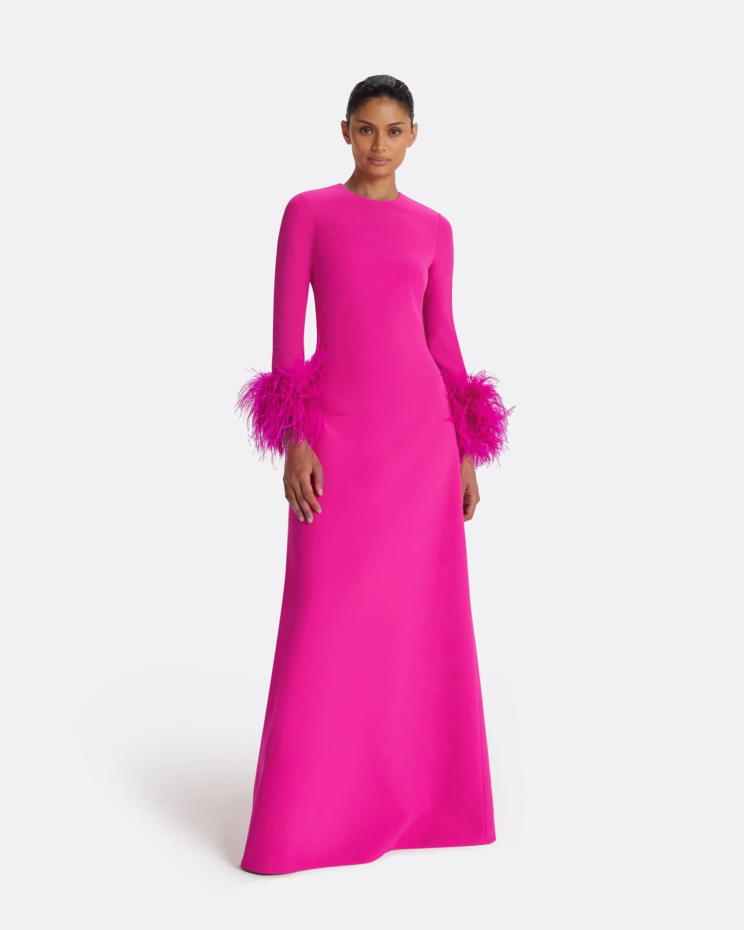 Renalla Wild Strawberry Feather-Trimmed Long Dress - Image 6