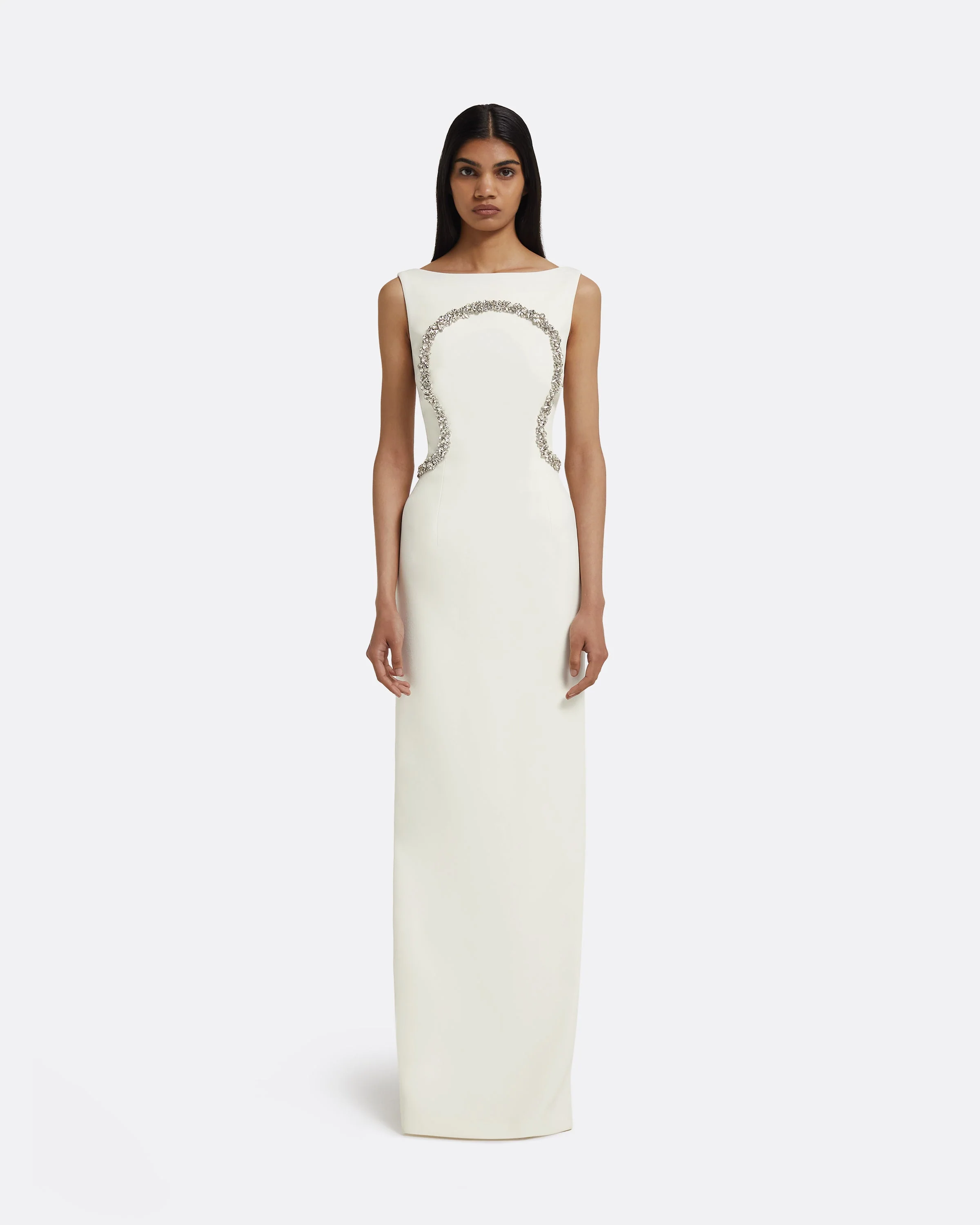 Riley Long Dress in Ivory with Crystal Embellishment