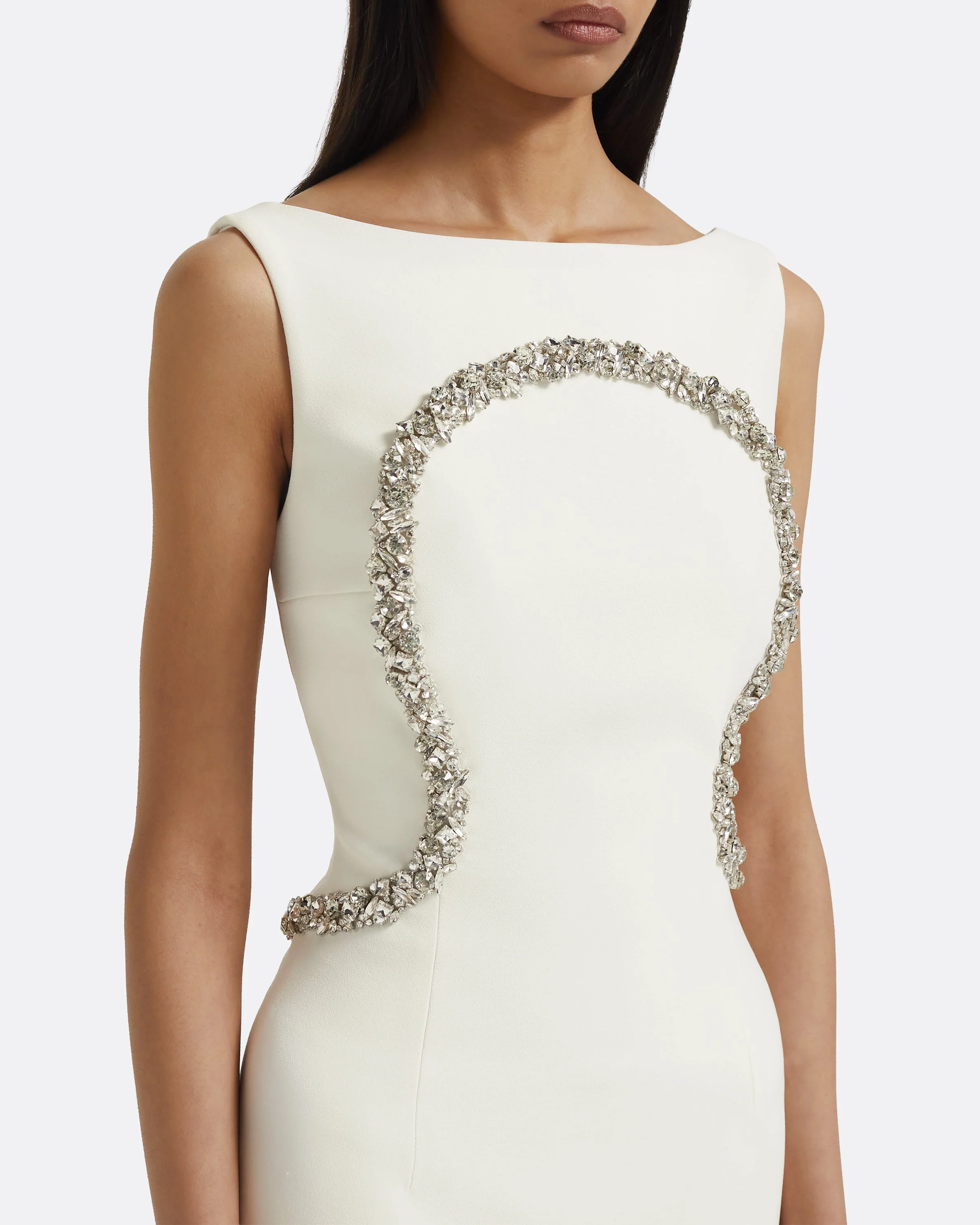 Riley Long Dress in Ivory with Crystal Embellishment - Image 8