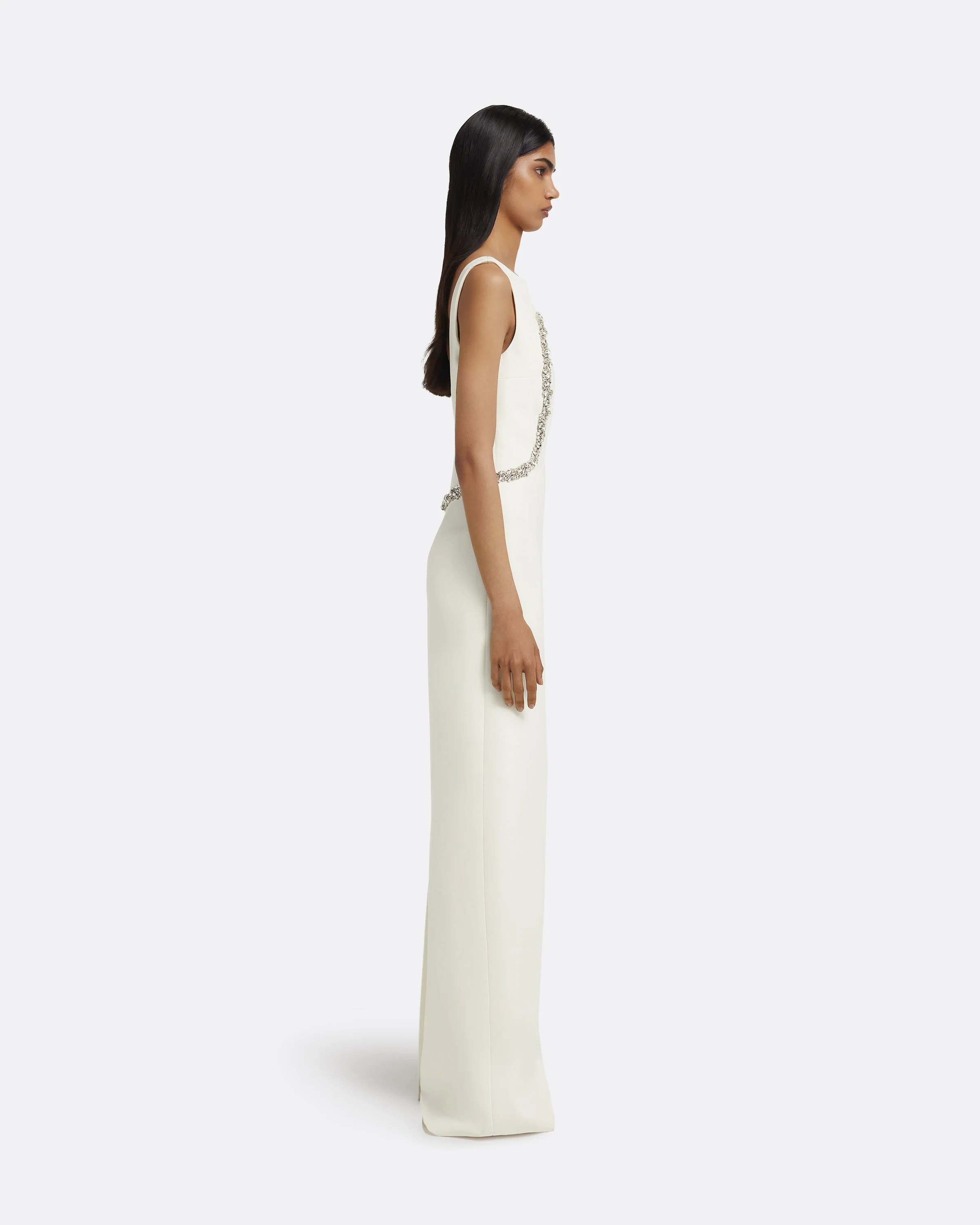 Riley Long Dress in Ivory with Crystal Embellishment - Image 9