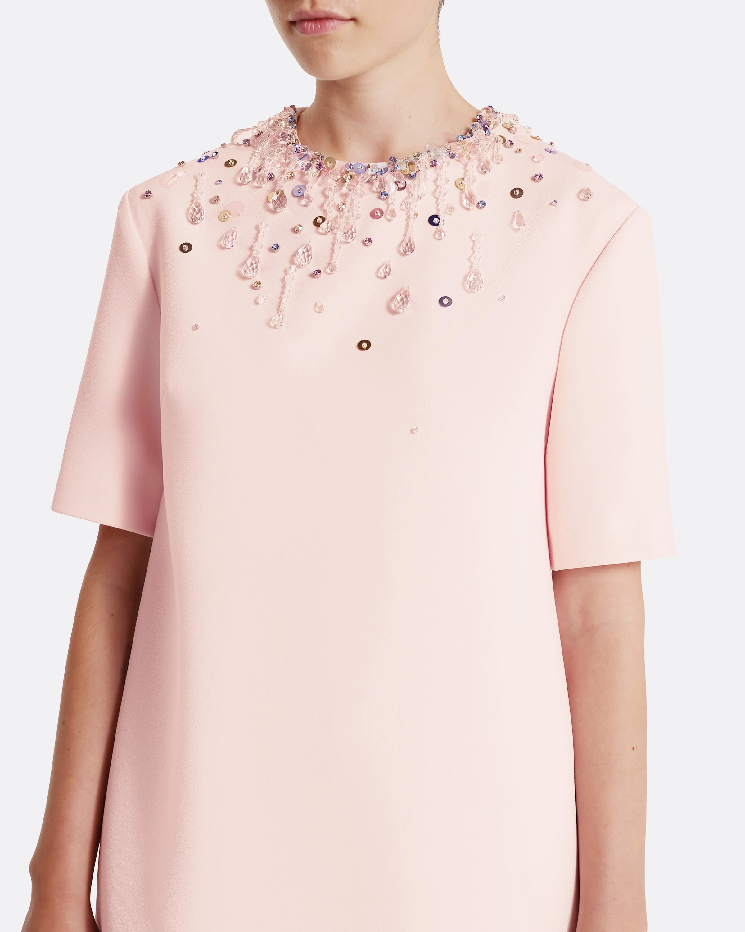 Ripley Short Dress in Pale Pink with Multi-pastels Embellishment - Image 3