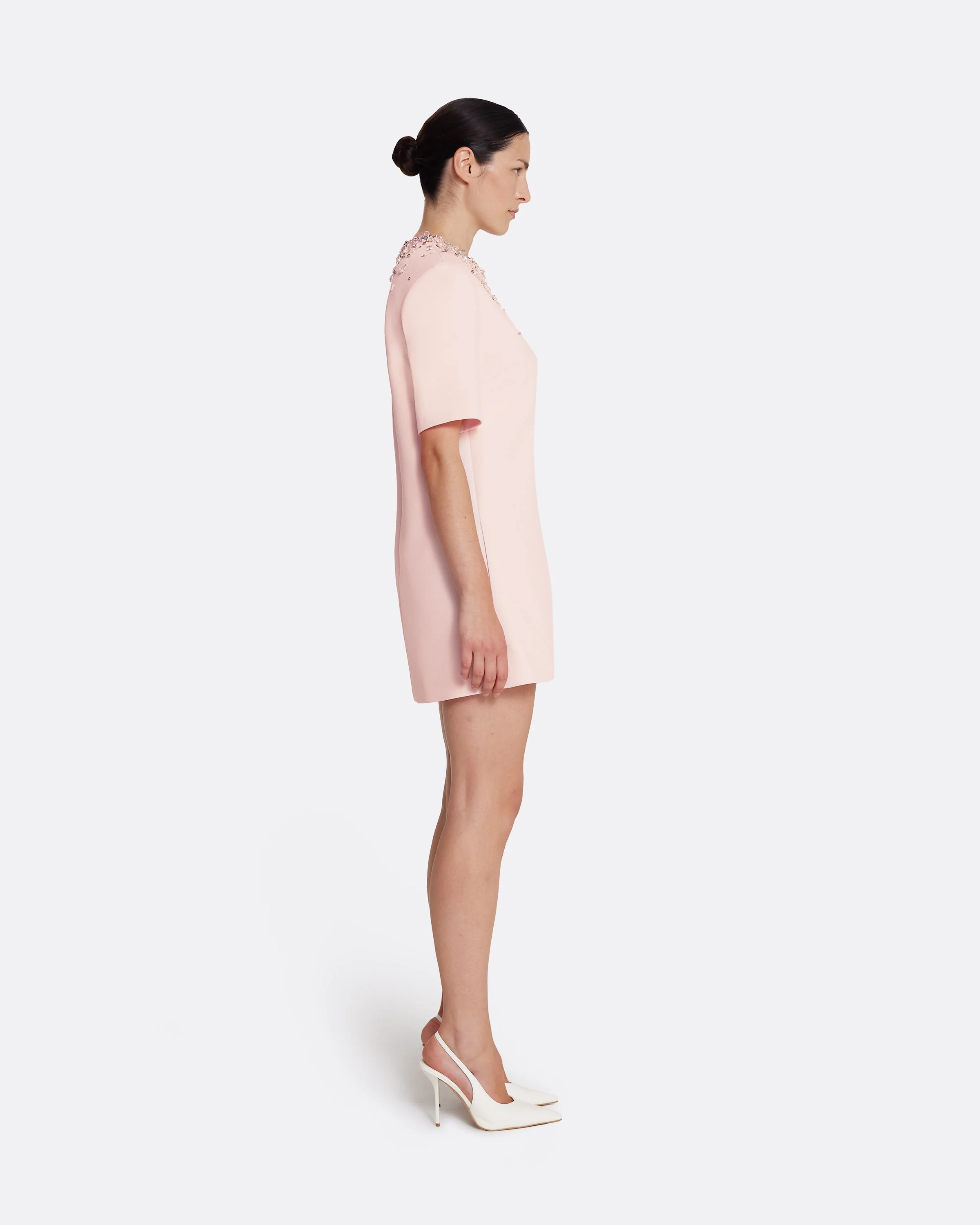 Ripley Short Dress in Pale Pink with Multi-pastels Embellishment - Image 4