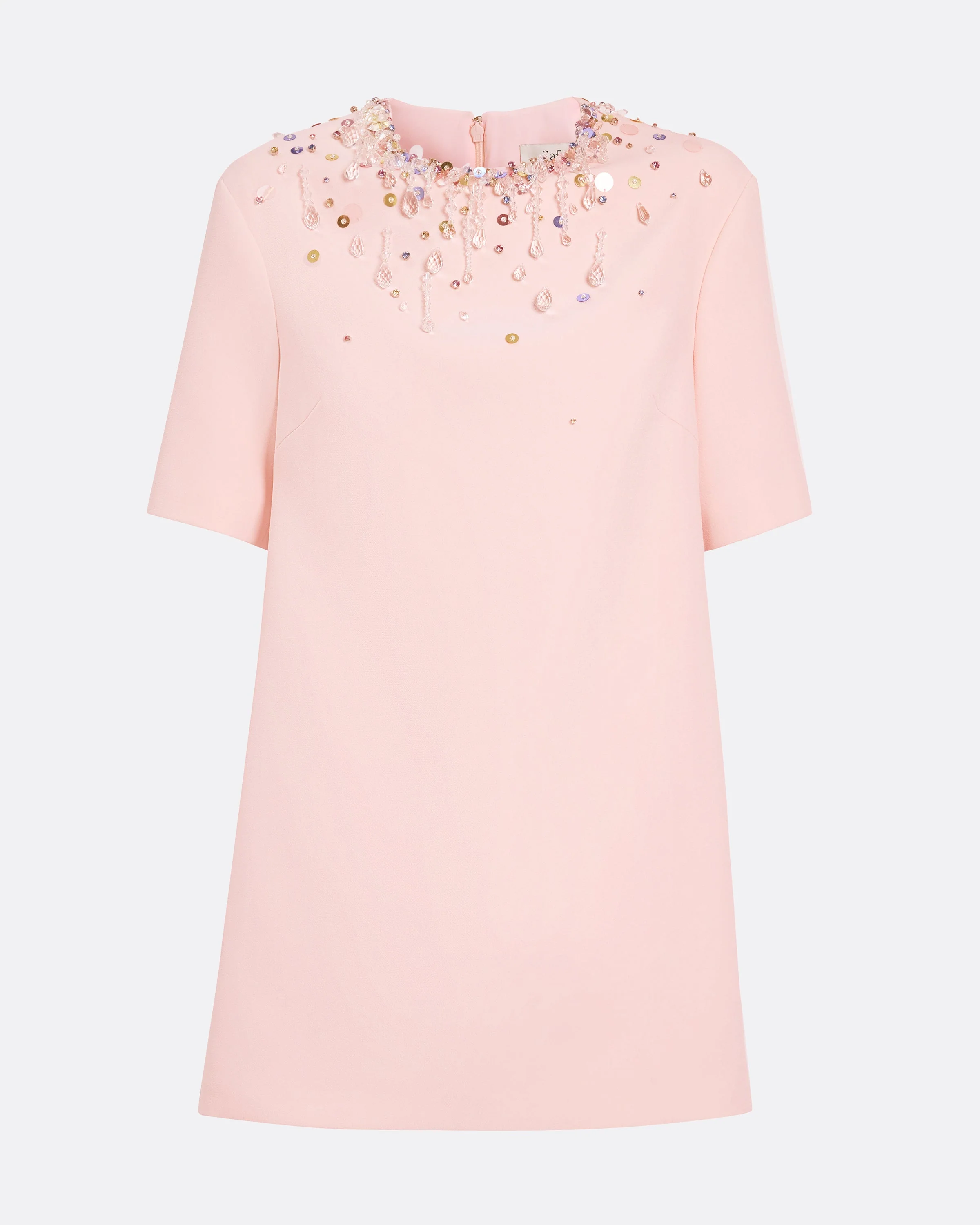Ripley Short Dress in Pale Pink with Multi-pastels Embellishment - Image 5