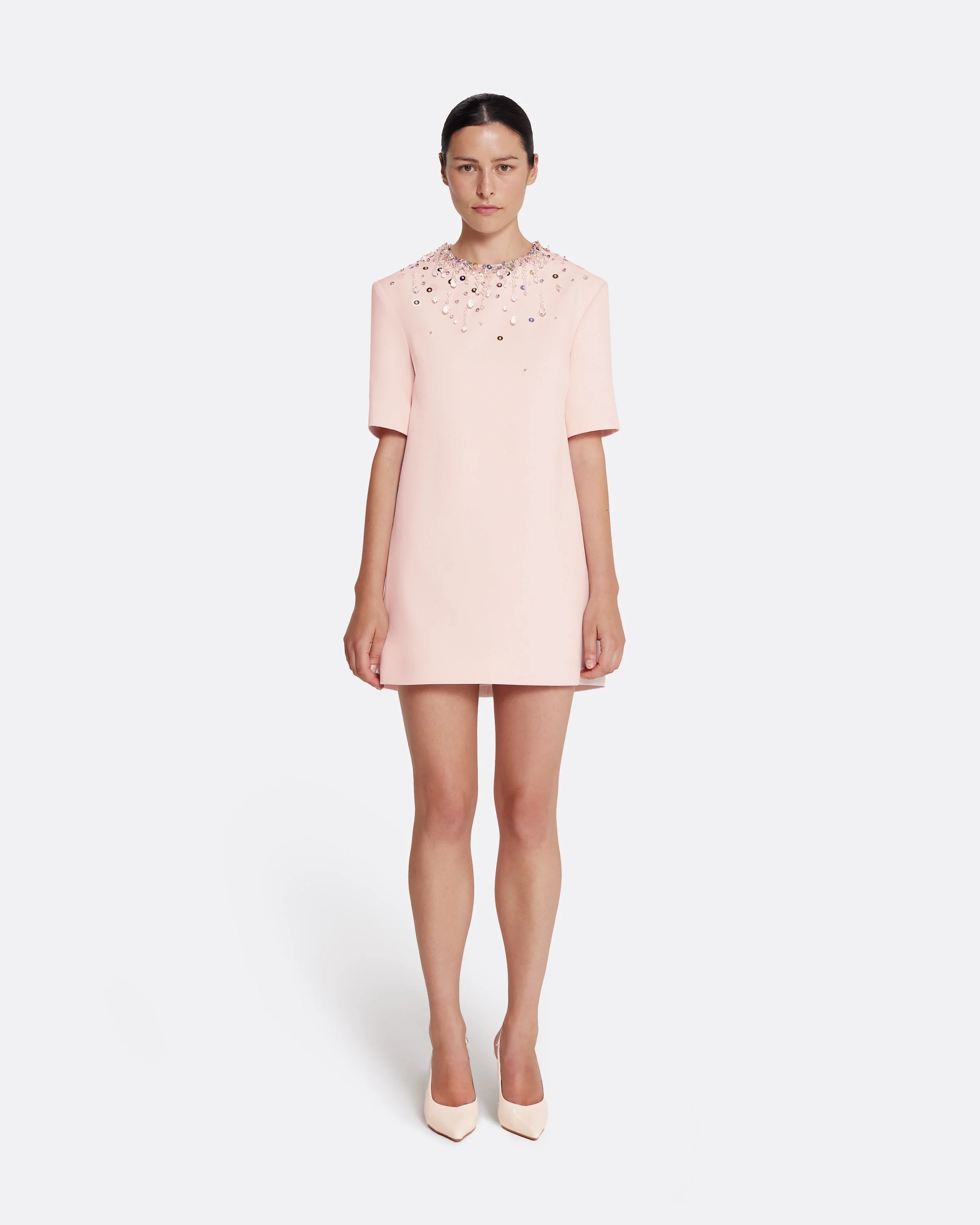 Ripley Short Dress in Pale Pink with Multi-pastels Embellishment - Image 6