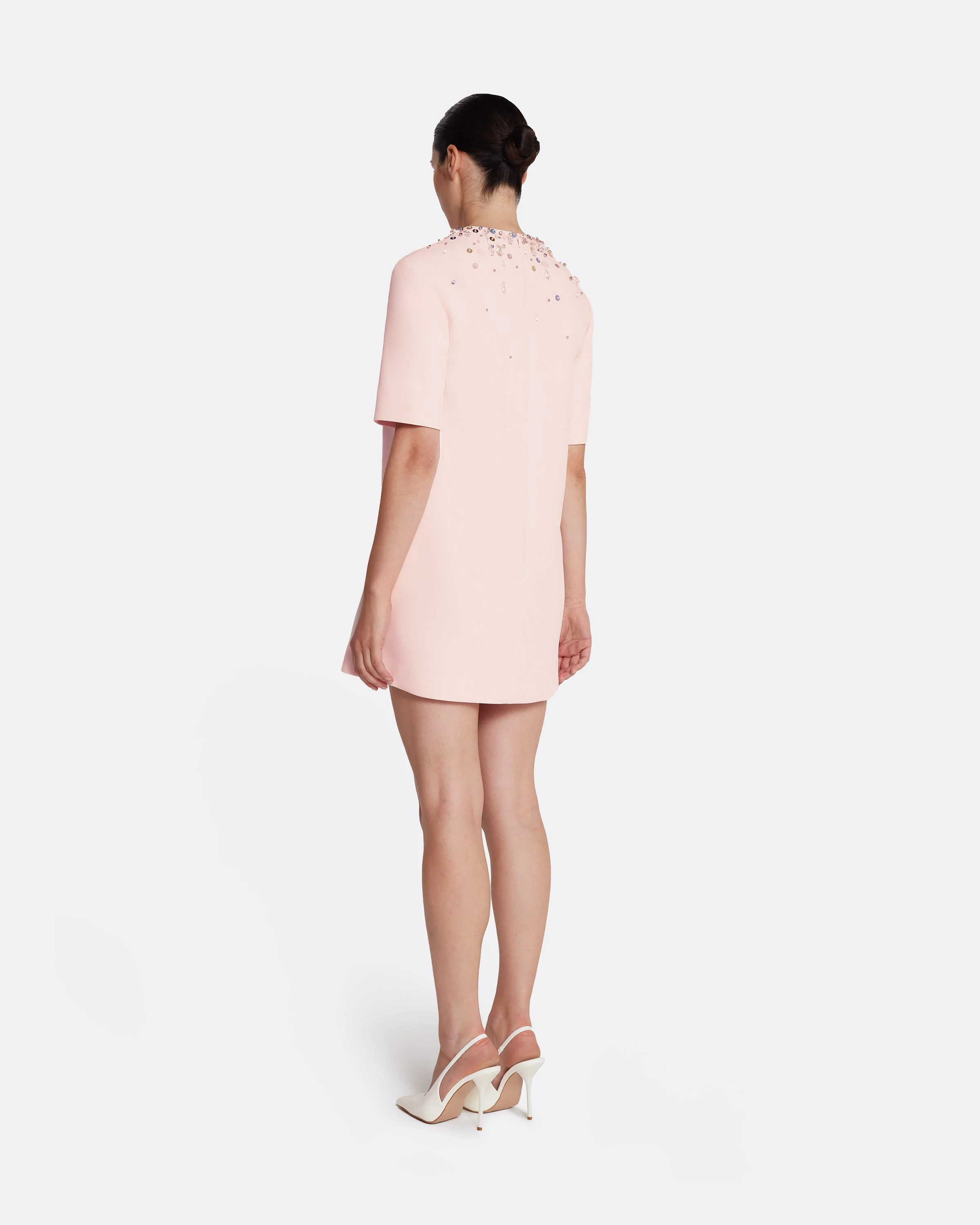 Ripley Short Dress in Pale Pink with Multi-pastels Embellishment - Image 7
