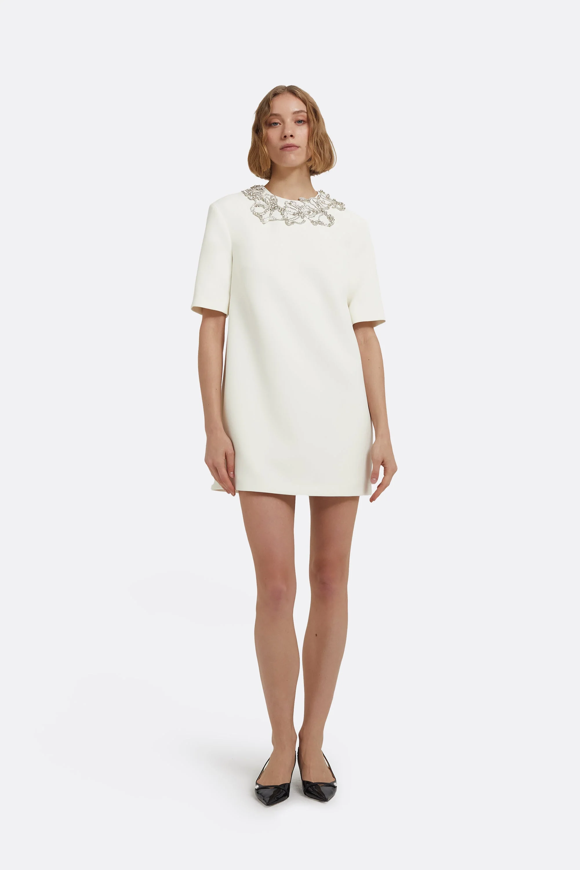 Ripley Short Dress in Ivory with Crystal Embellishments - Image 11