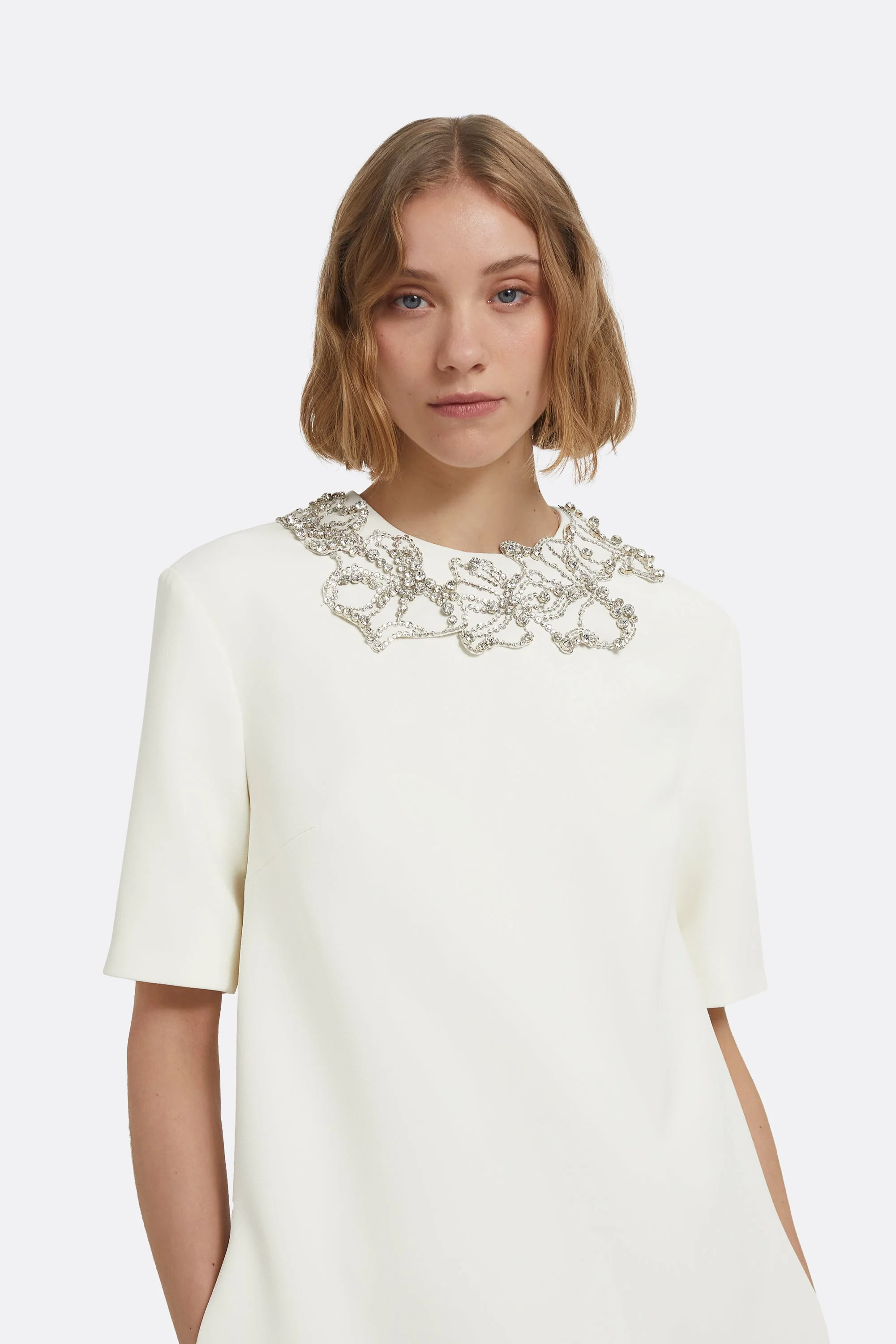 Ripley Short Dress in Ivory with Crystal Embellishments - Image 13
