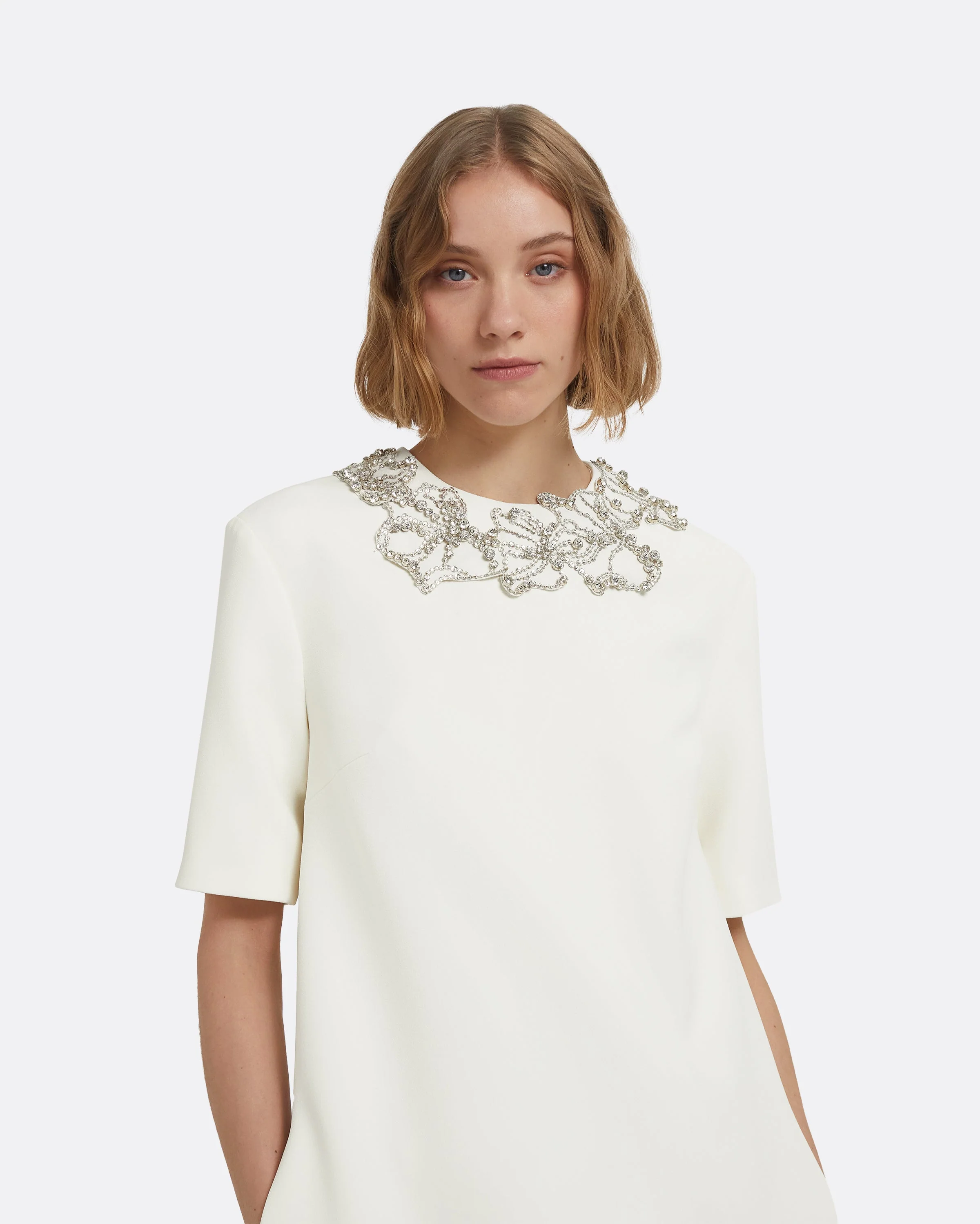 Ripley Short Dress in Ivory with Crystal Embellishments - Image 3