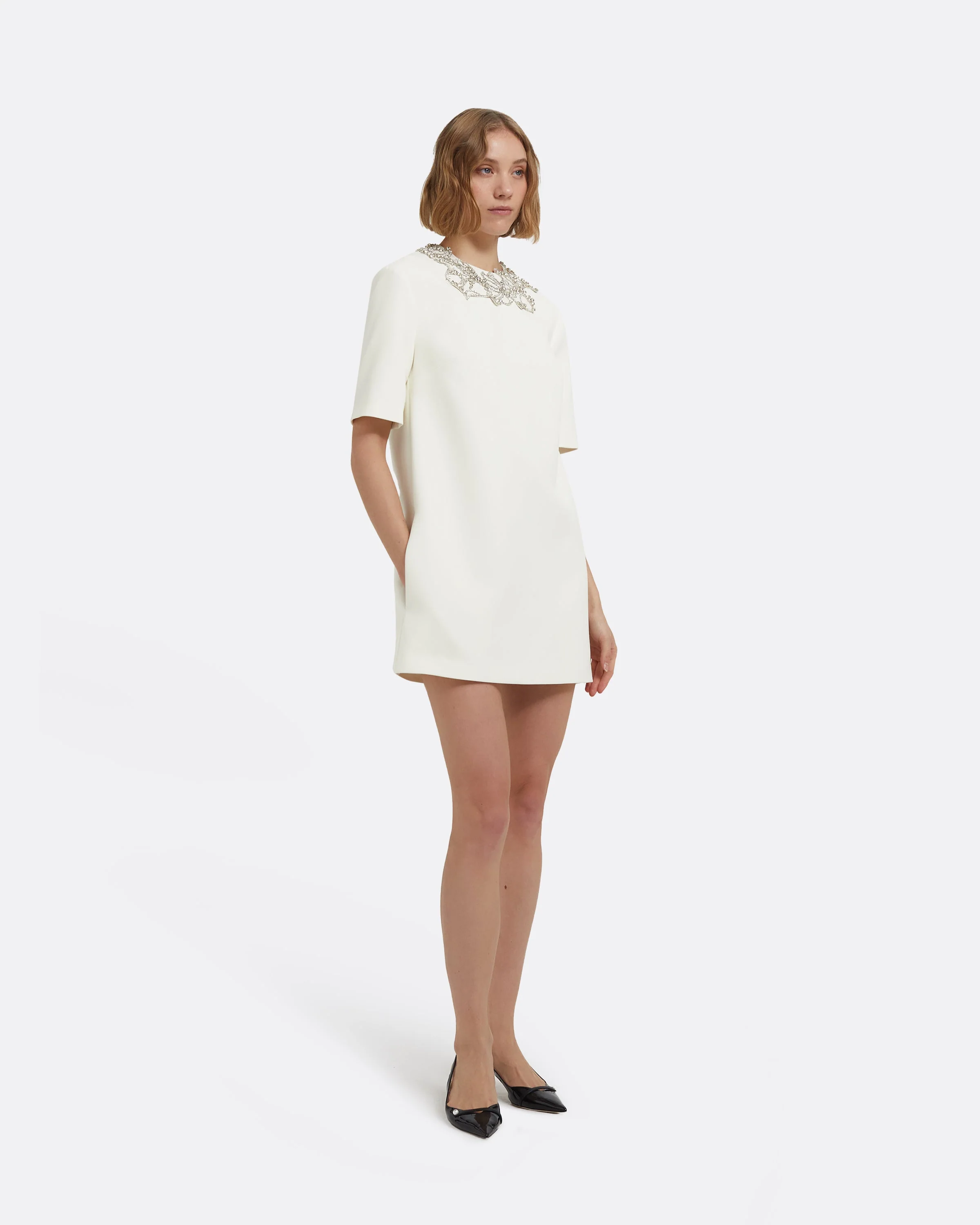 Ripley Short Dress in Ivory with Crystal Embellishments - Image 4