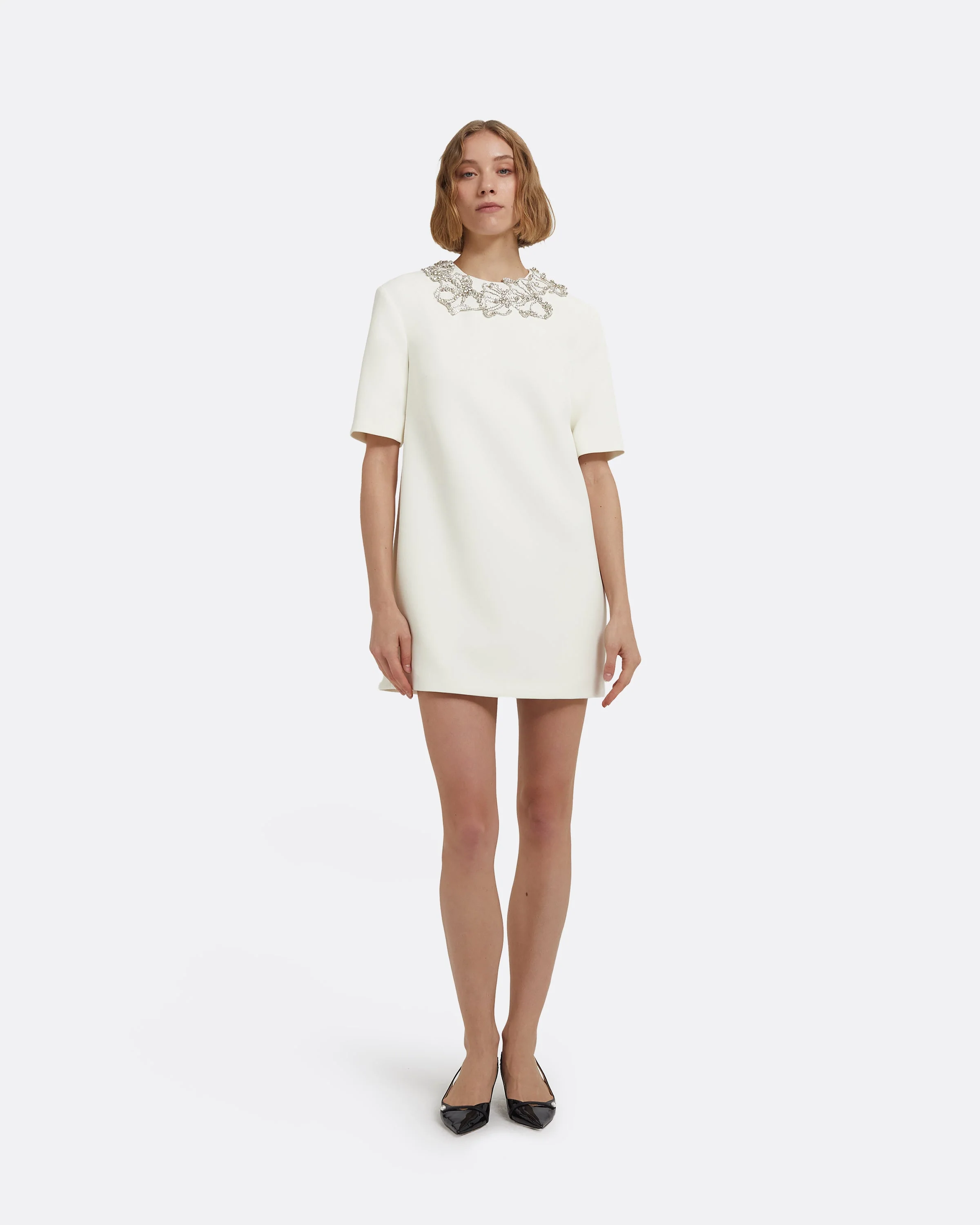 Ripley Short Dress in Ivory with Crystal Embellishments - Image 6