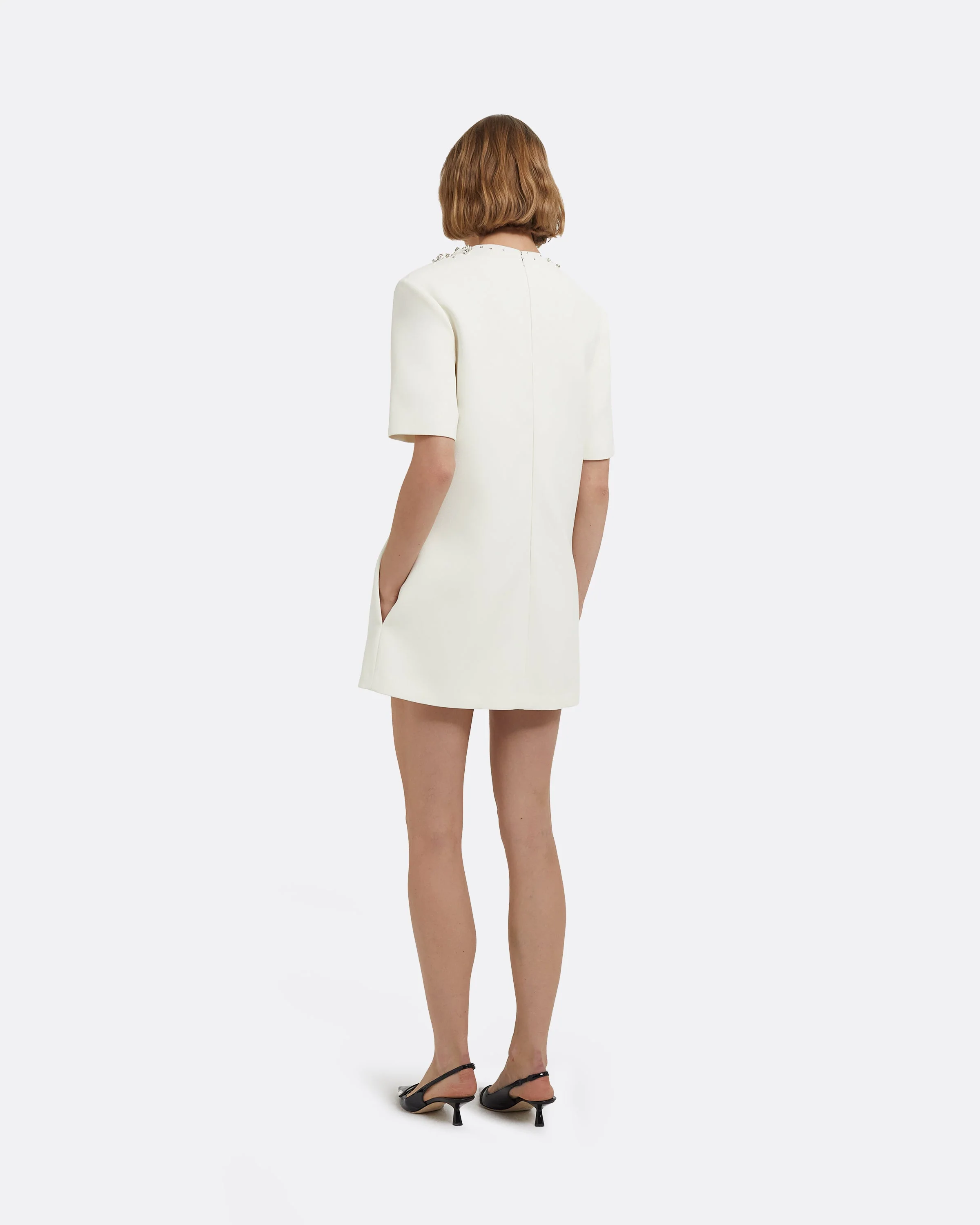 Ripley Short Dress in Ivory with Crystal Embellishments - Image 7