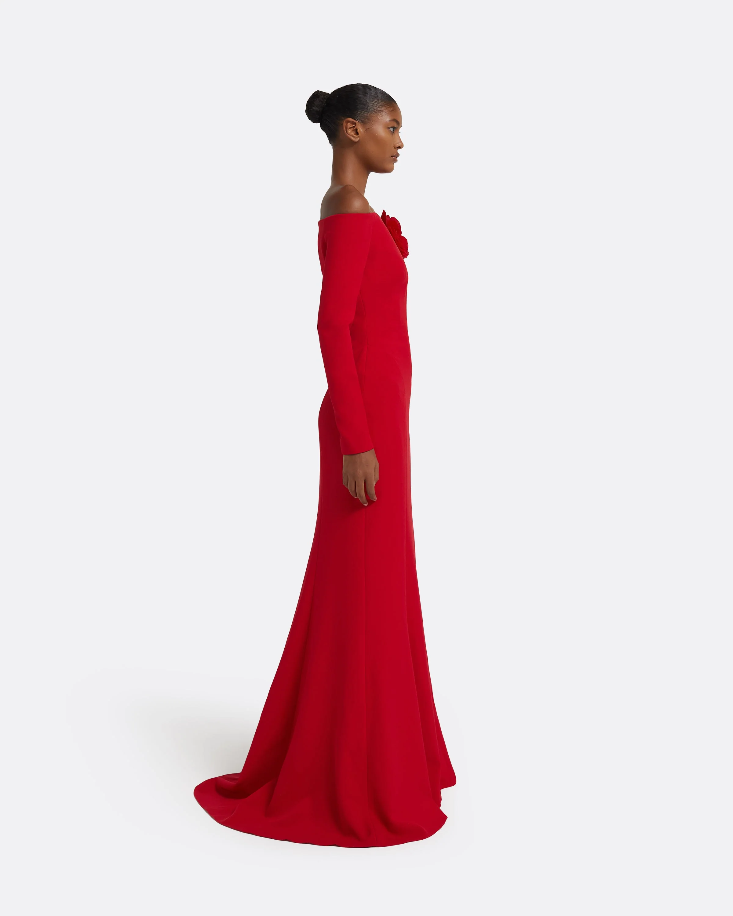 Rory Long Dress in Crimson with Crimson Appliqué - Image 4