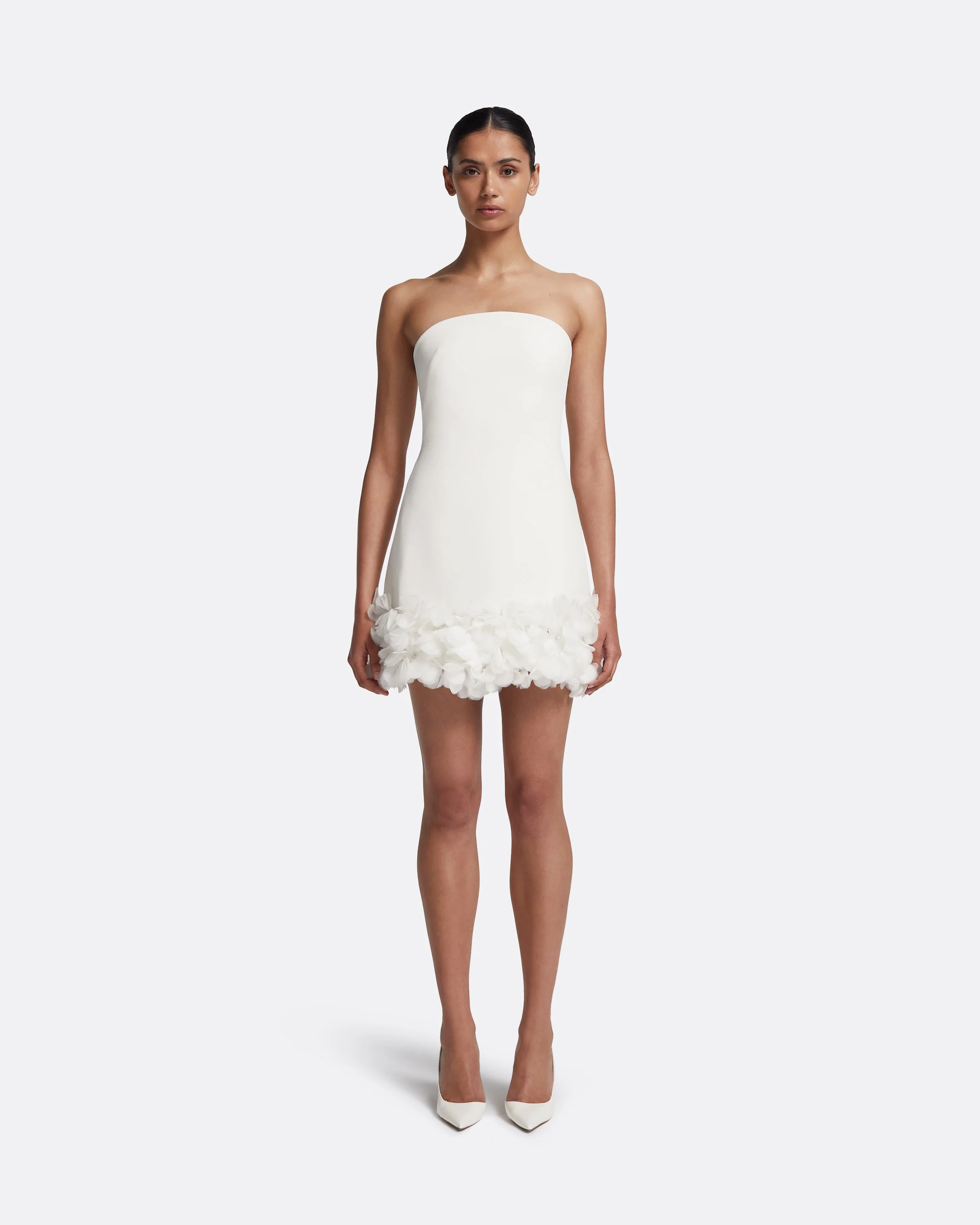 Rowan Short Dress in Ivory with Ivory Appliqué - Image 6
