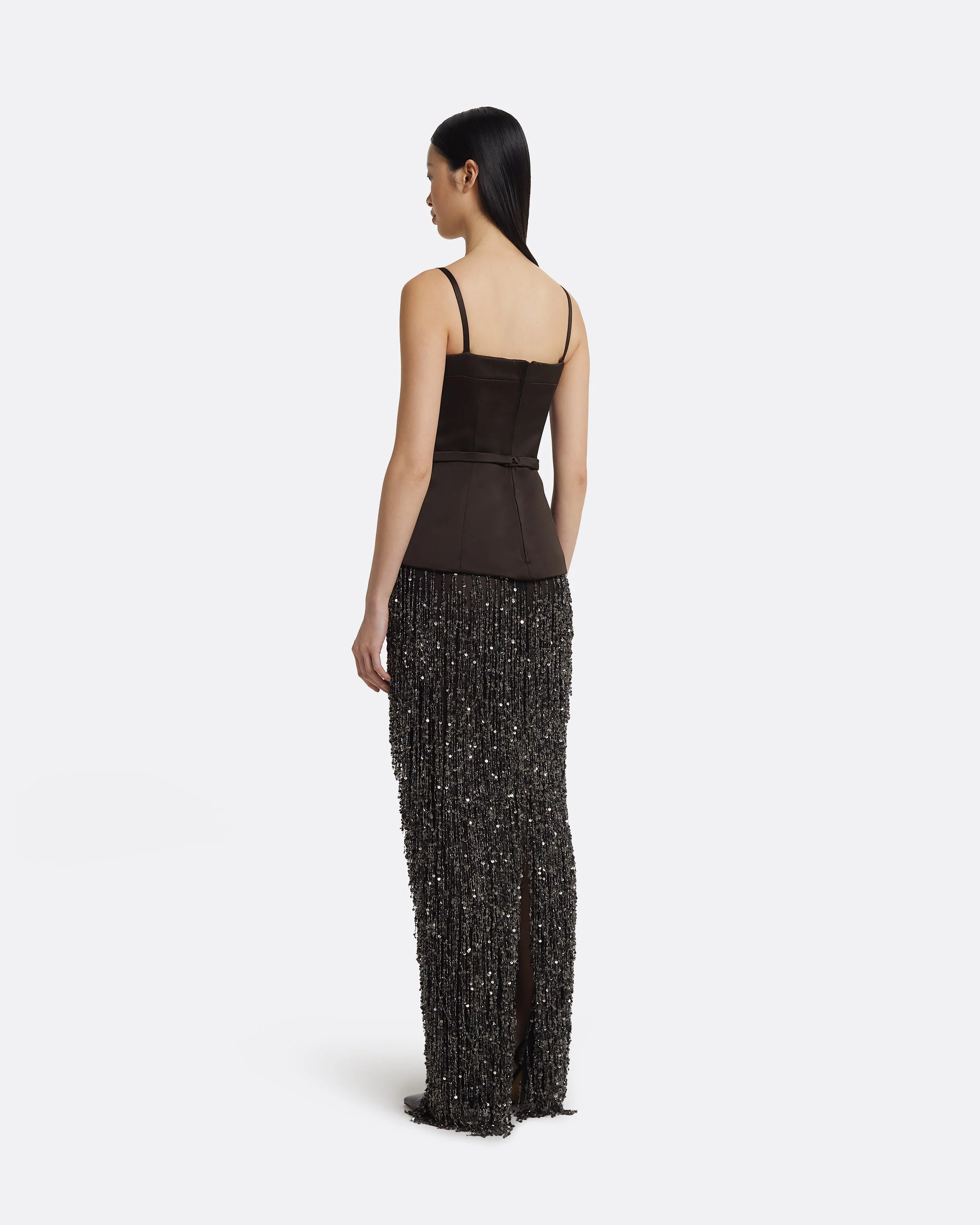 Saori Long Dress in Peat Brown On Black - Image 2