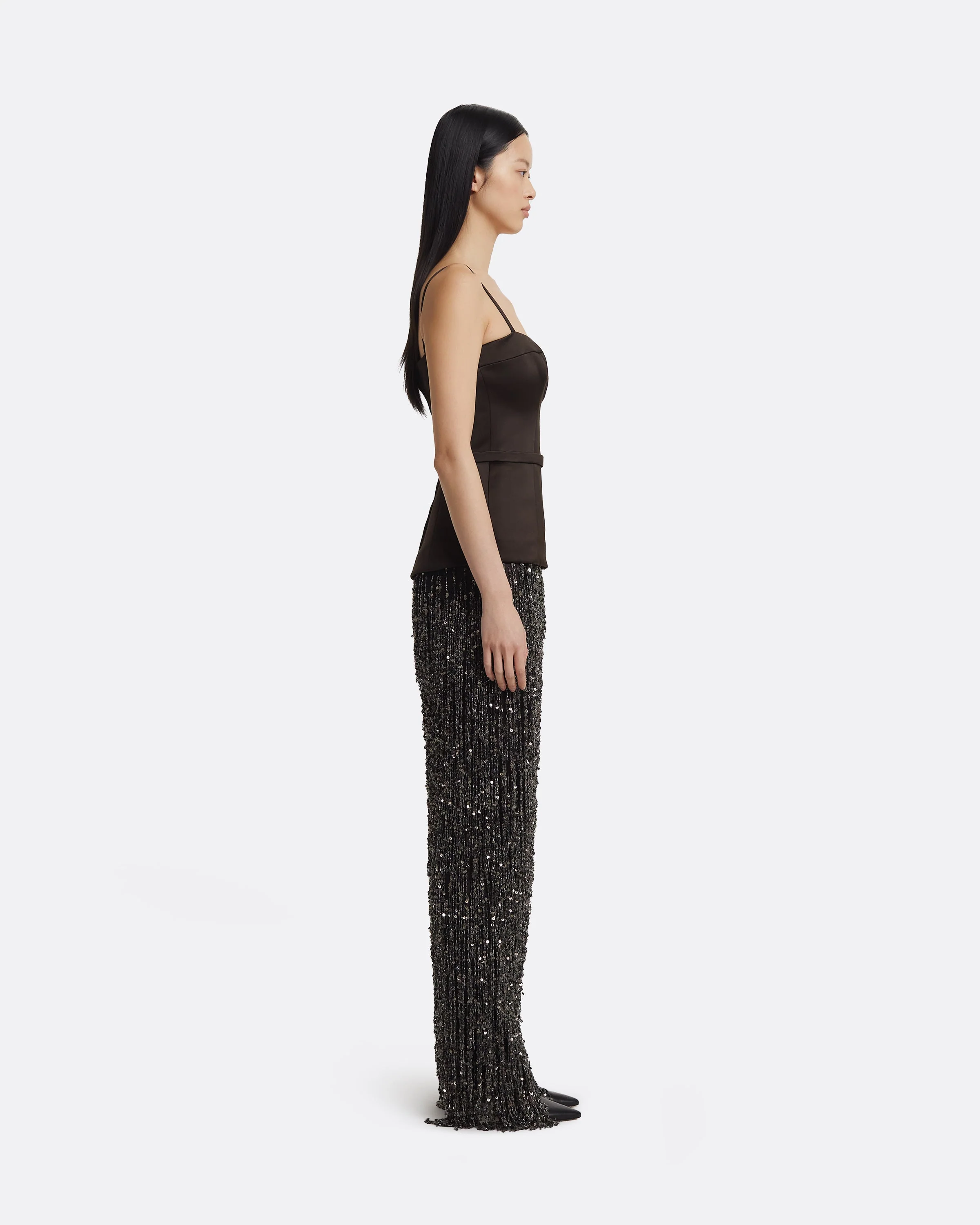 Saori Long Dress in Peat Brown On Black - Image 4