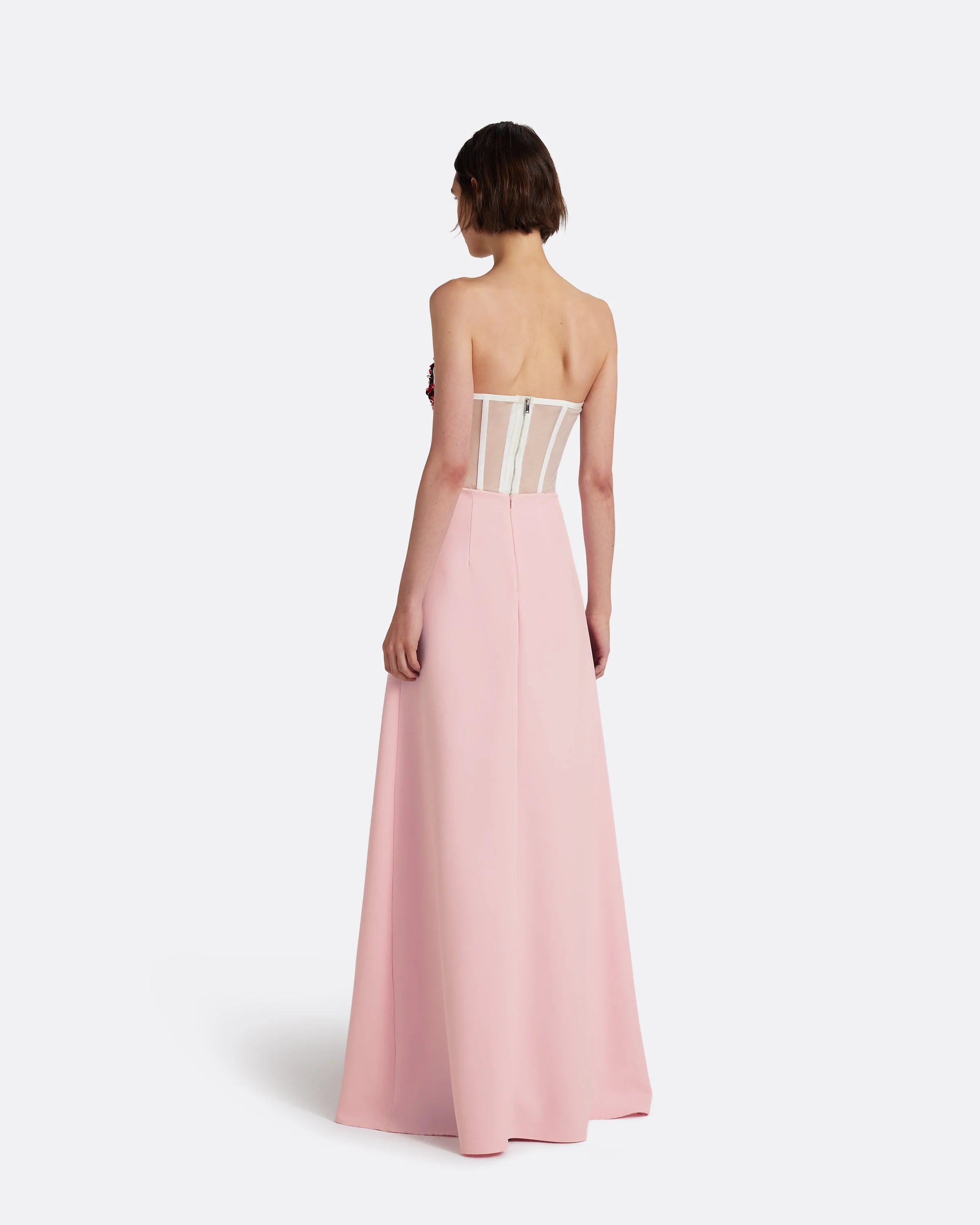 Siena Long Dress in Lychee with Pink Embroidery - Image 2