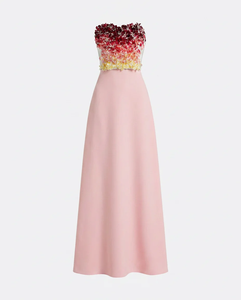 Siena Long Dress in Lychee with Pink Embroidery - Image 5