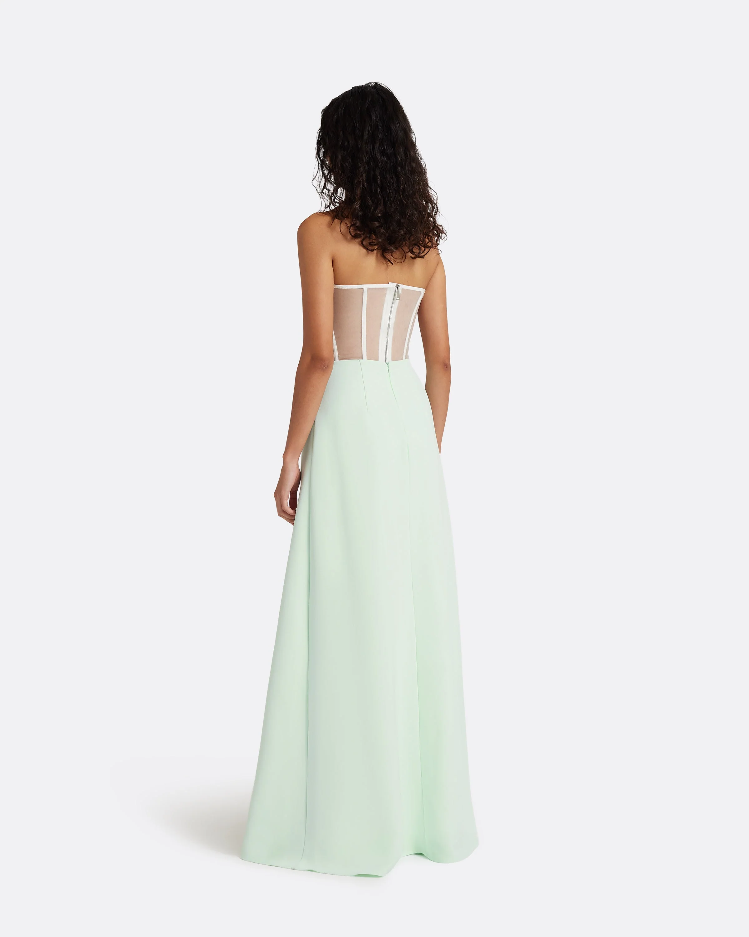 Siena Long Dress in Sea Glass with Blue Embroidery - Image 2