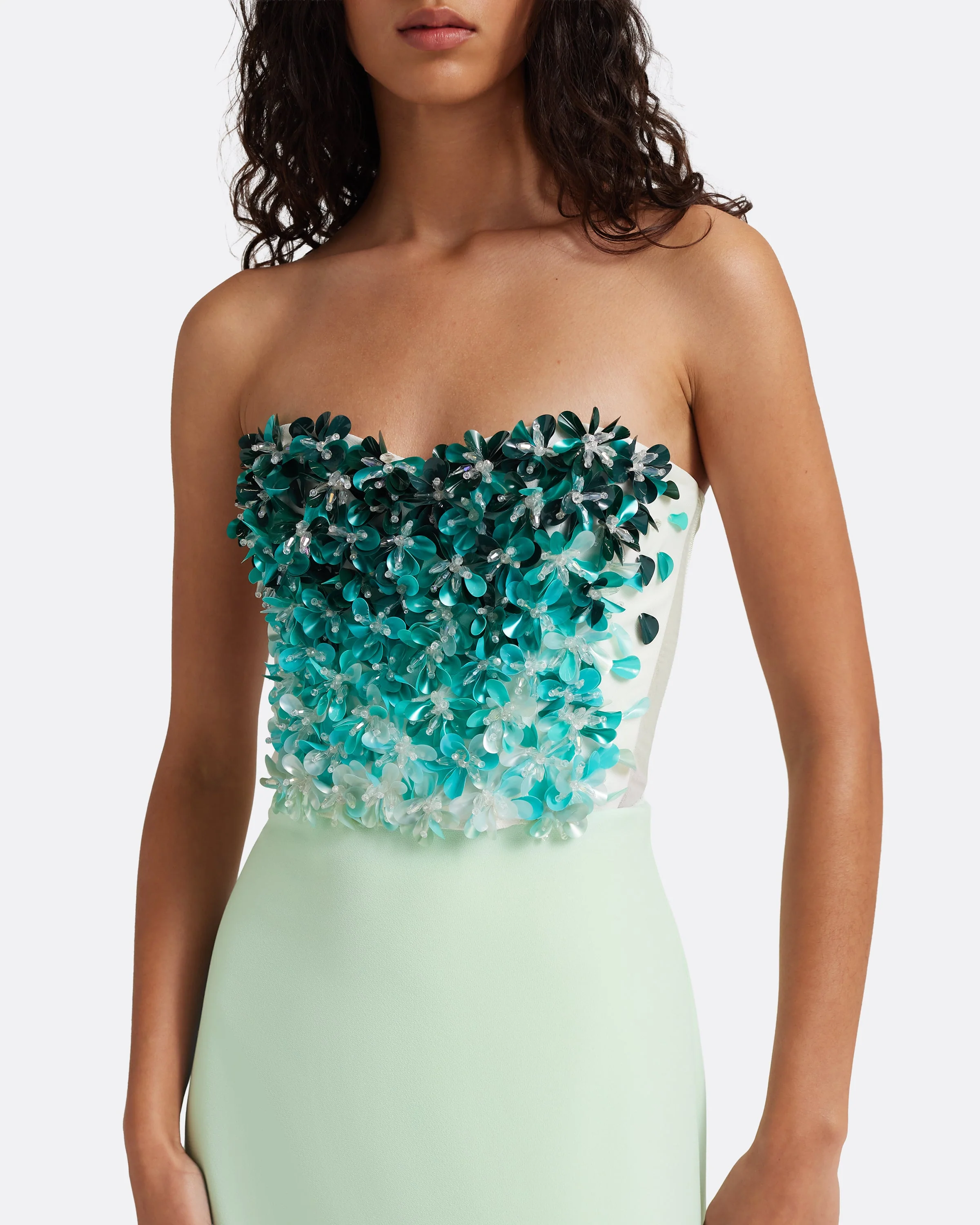 Siena Long Dress in Sea Glass with Blue Embroidery - Image 3