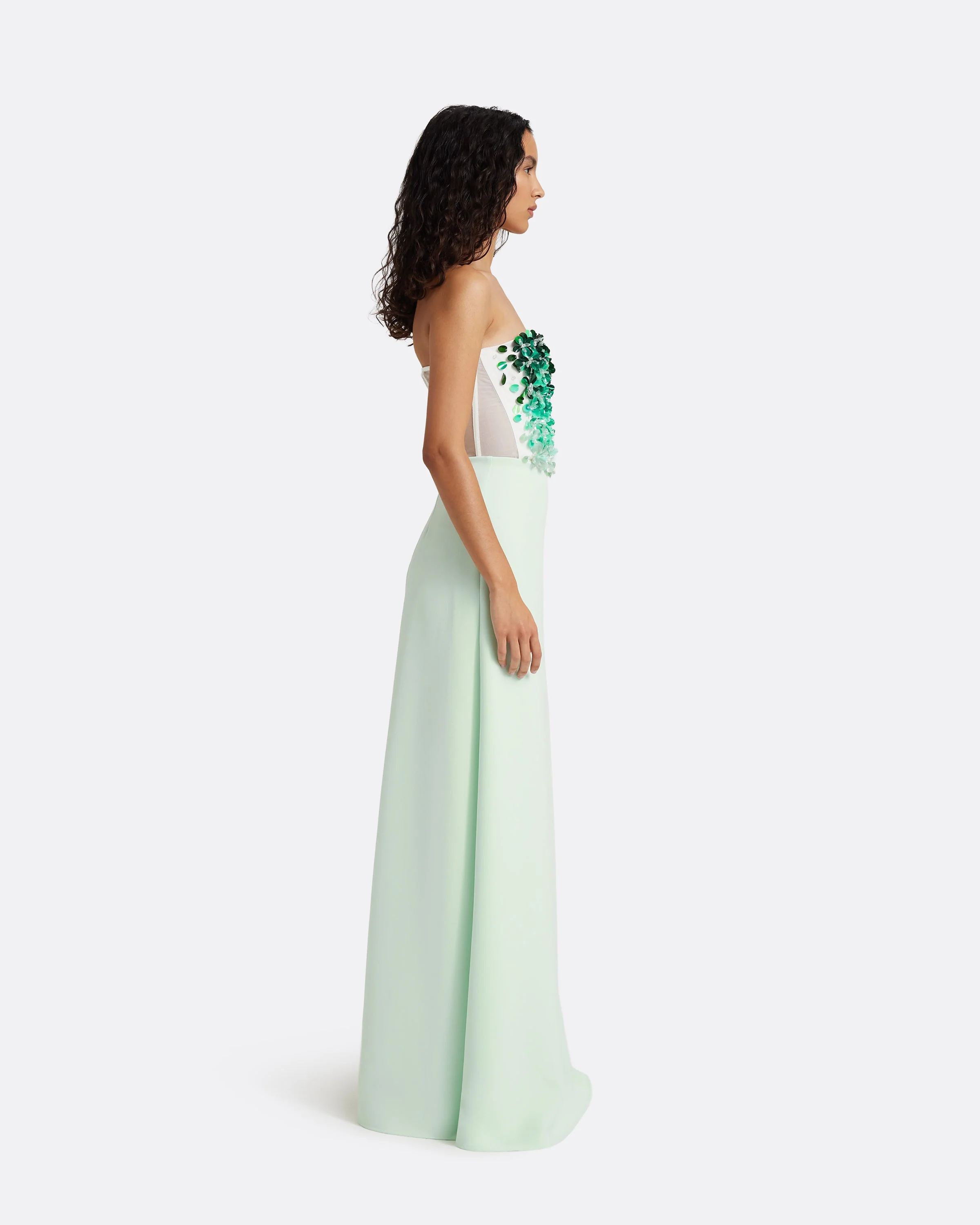 Siena Long Dress in Sea Glass with Blue Embroidery - Image 4