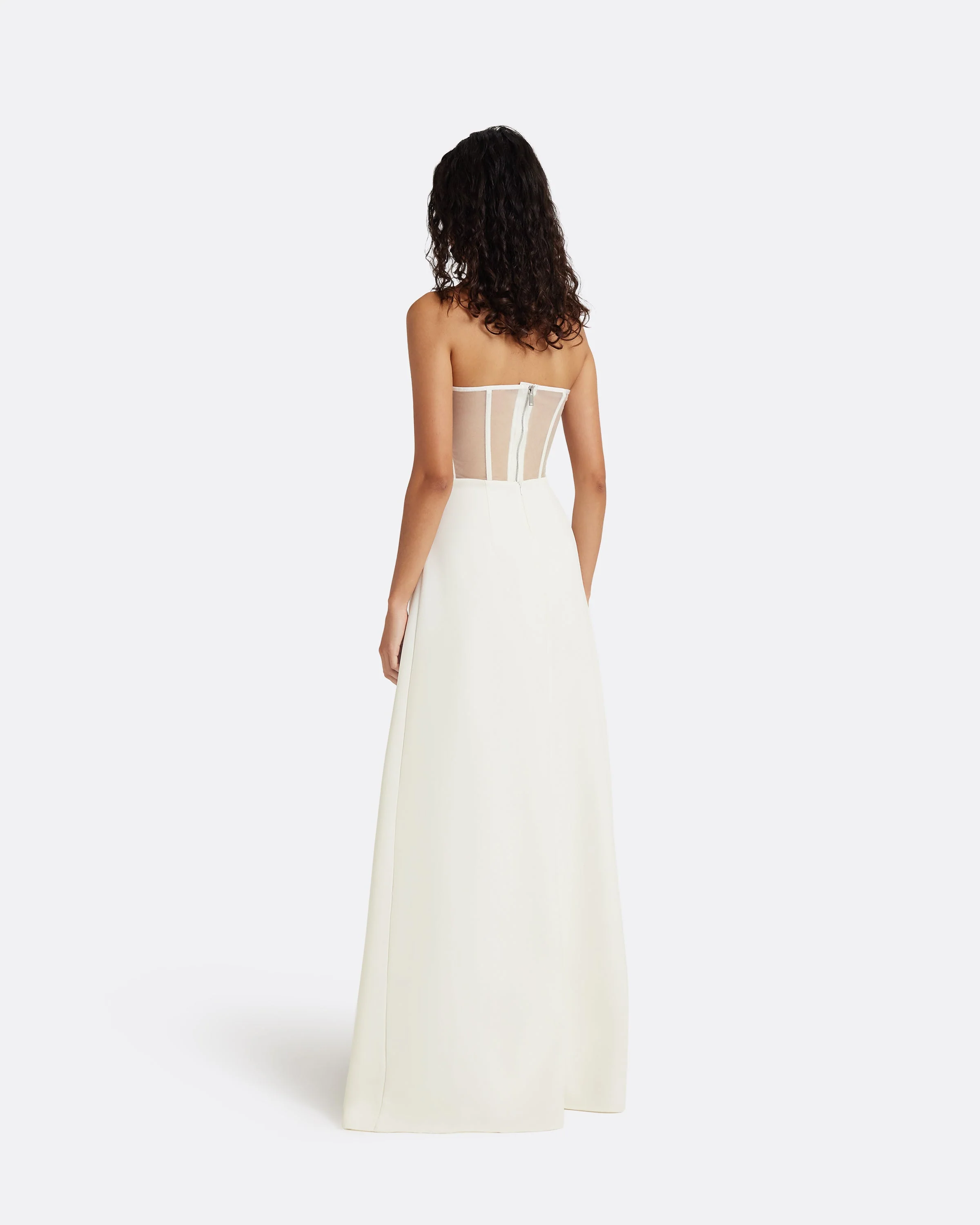 Siena Long Dress in Ivory with Blue Embroidery - Image 2
