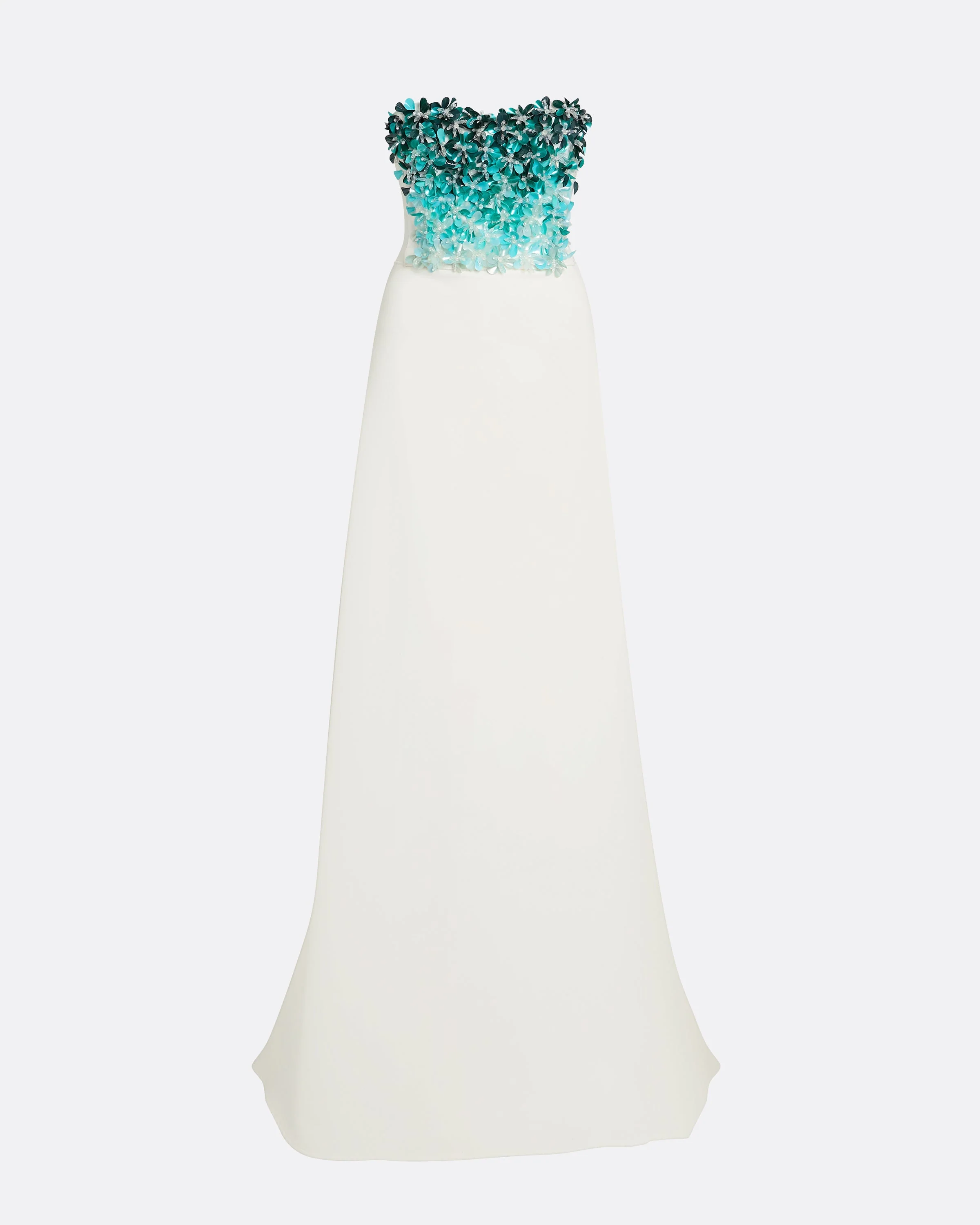 Siena Long Dress in Ivory with Blue Embroidery - Image 5