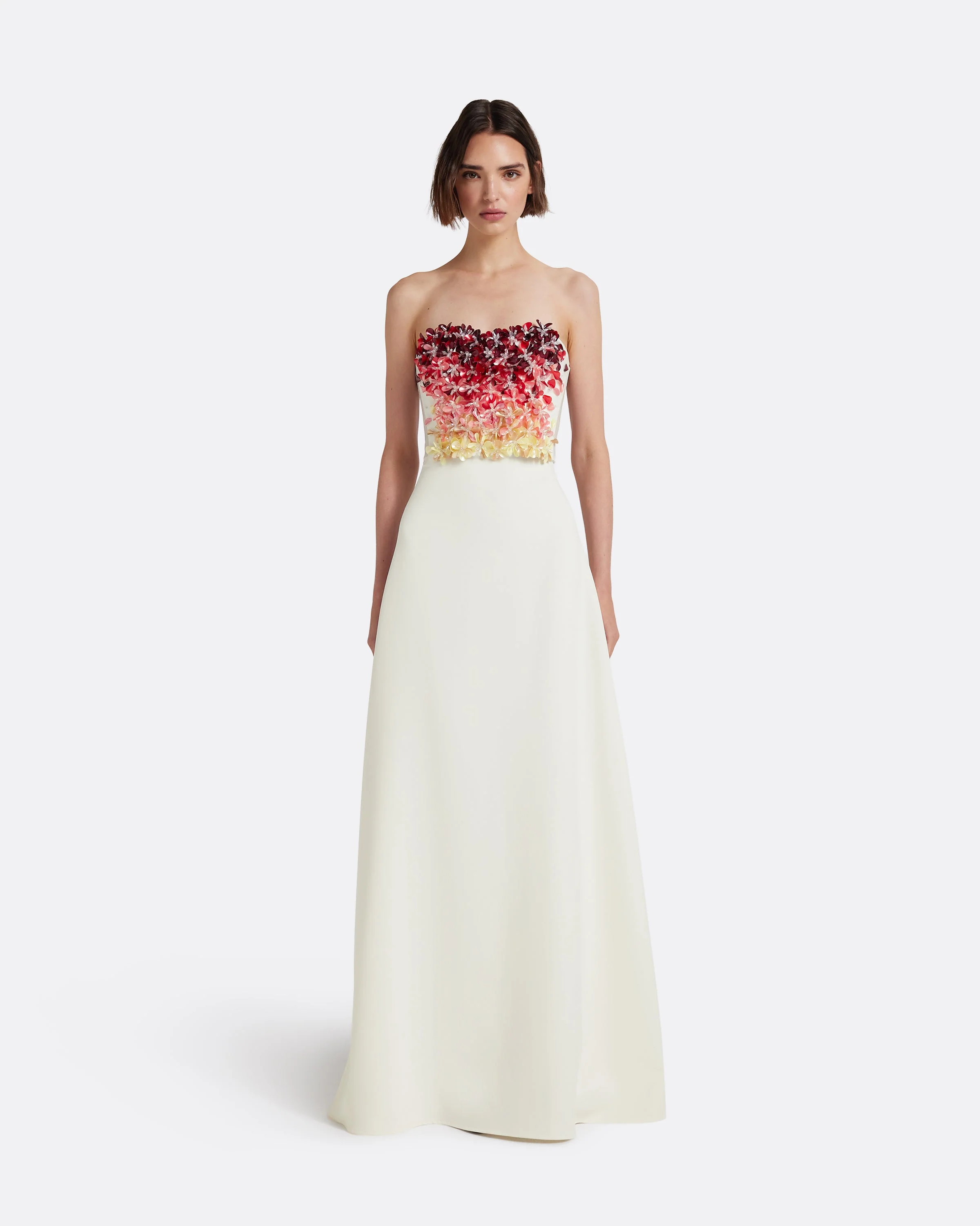 Siena Long Dress in Ivory with Multi-pinks