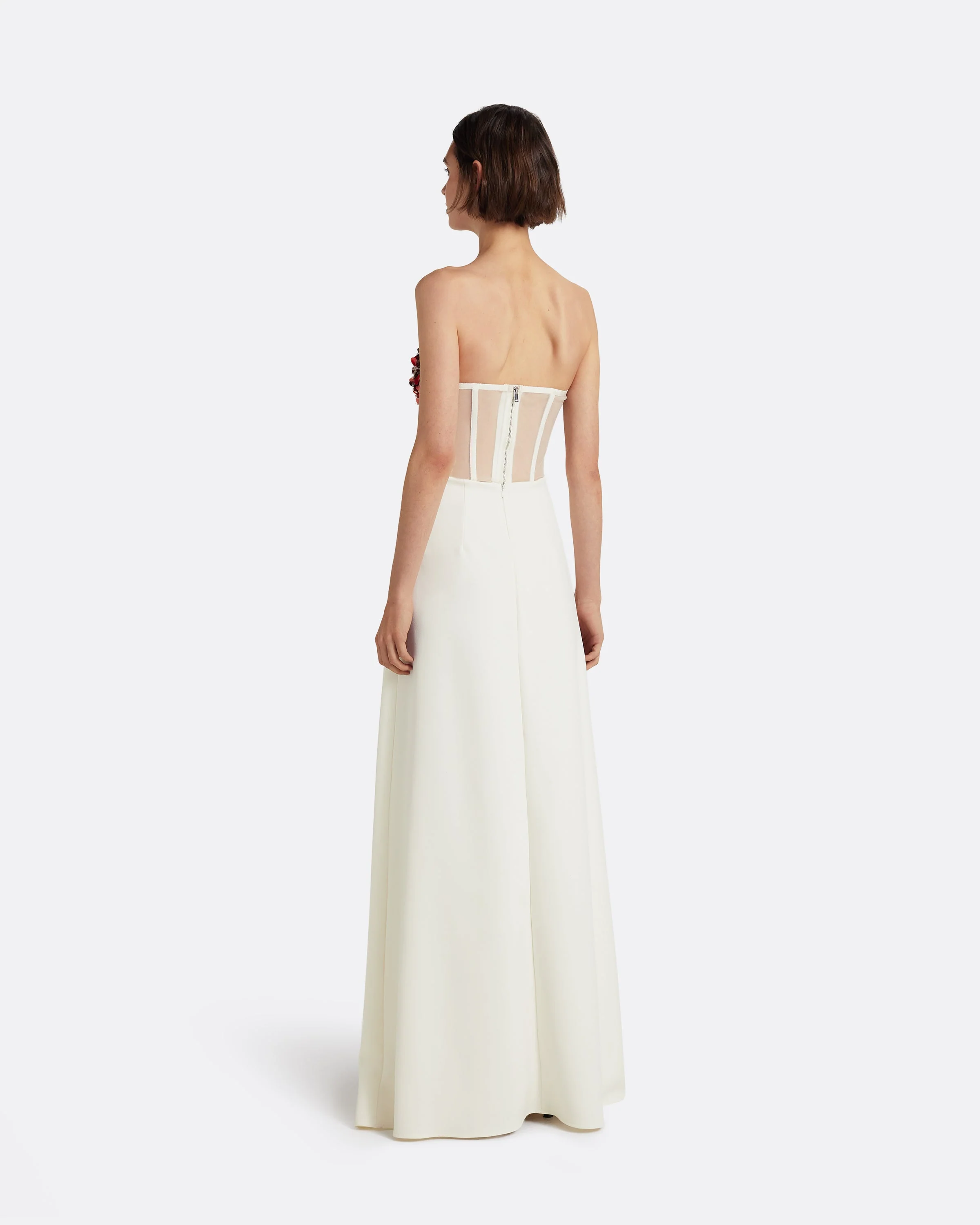Siena Long Dress in Ivory with Multi-pinks - Image 2