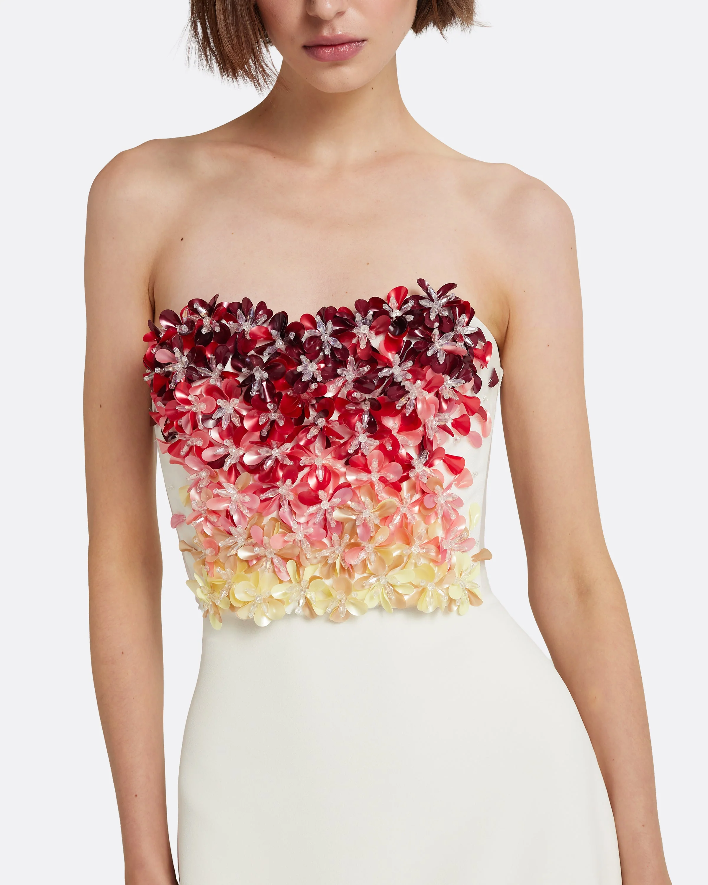 Siena Long Dress in Ivory with Multi-pinks - Image 3