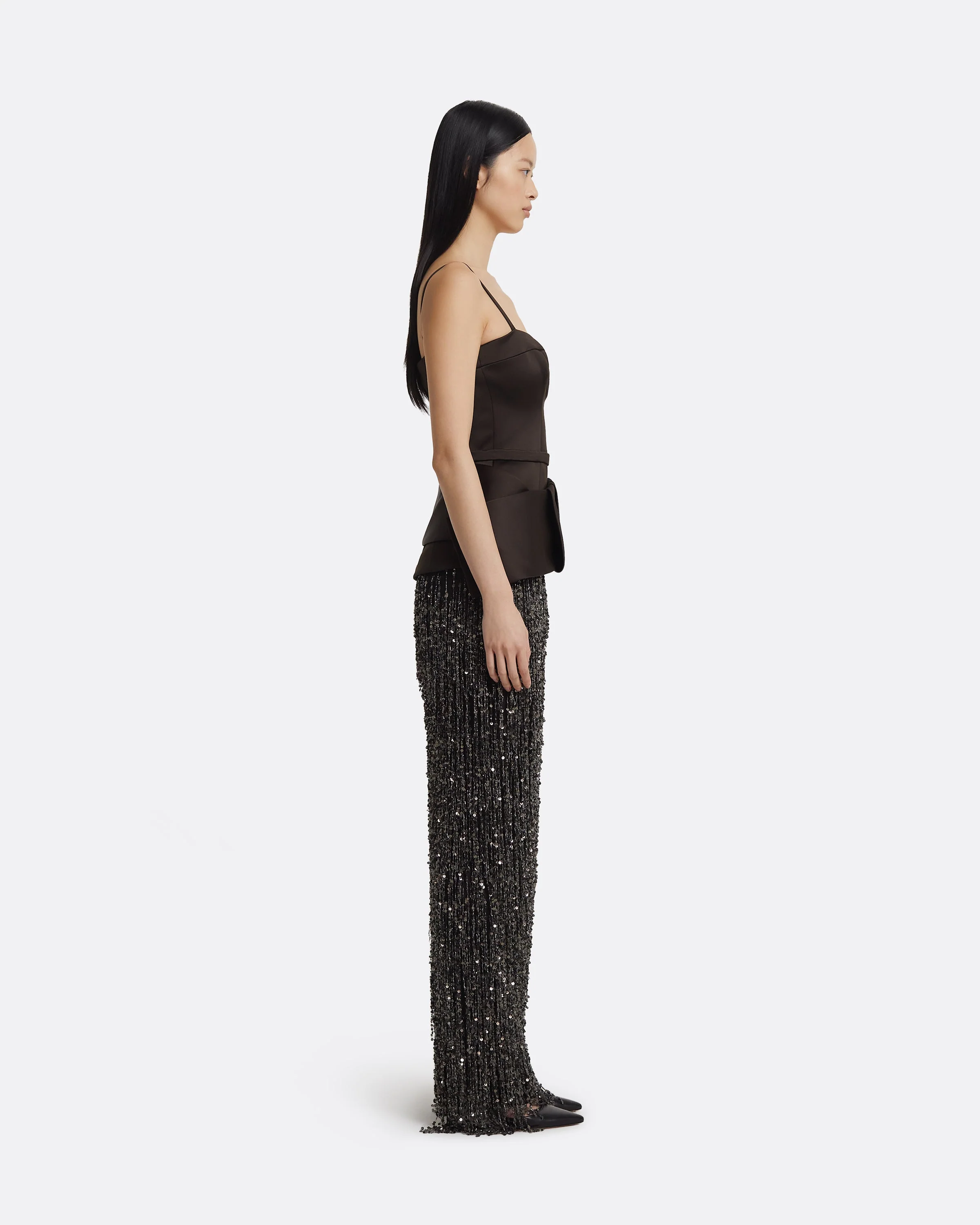 Sorai Long Dress in Peat Brown on Black - Image 4