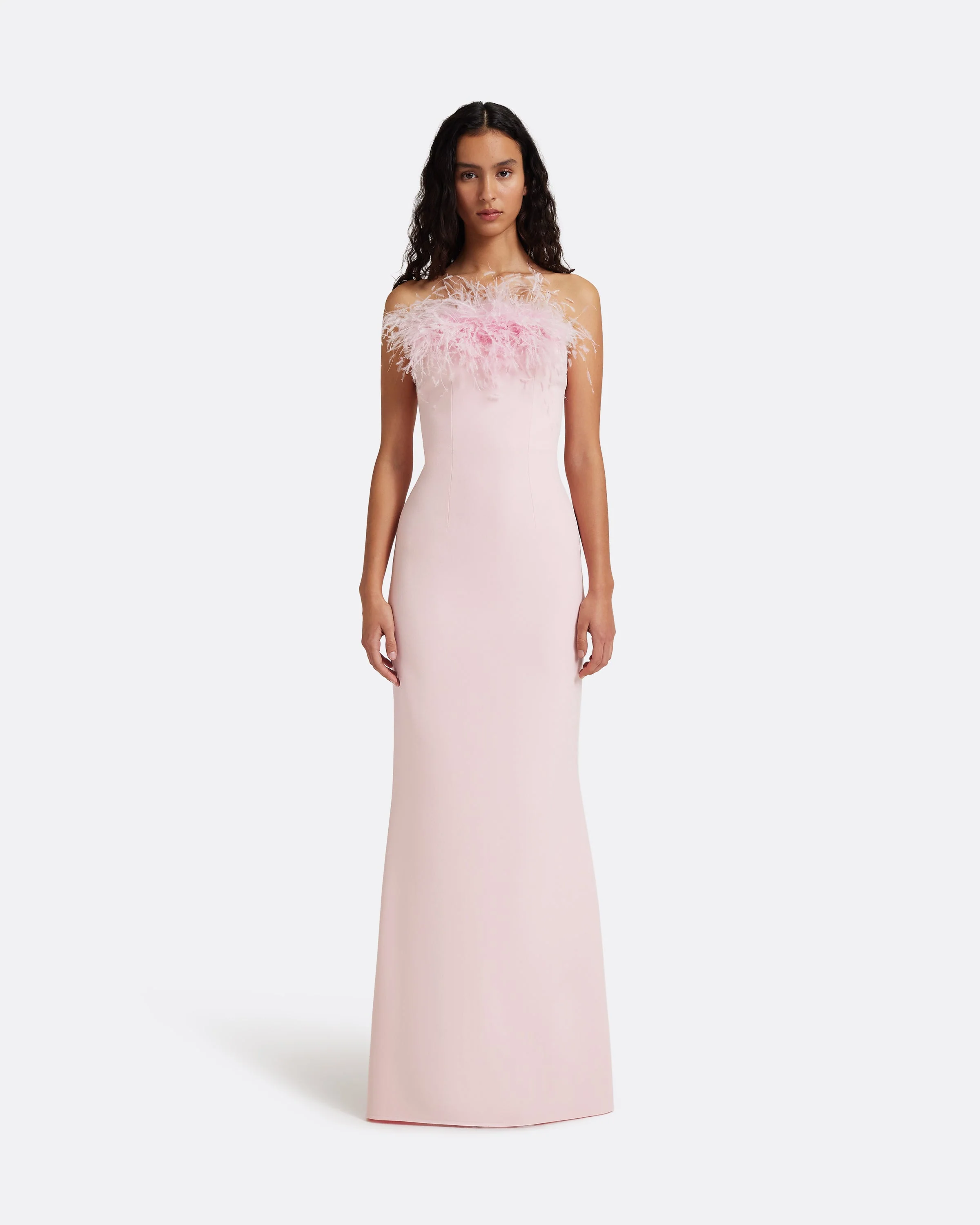 Soshin Long Dress in Lychee with Feathers - Image 6