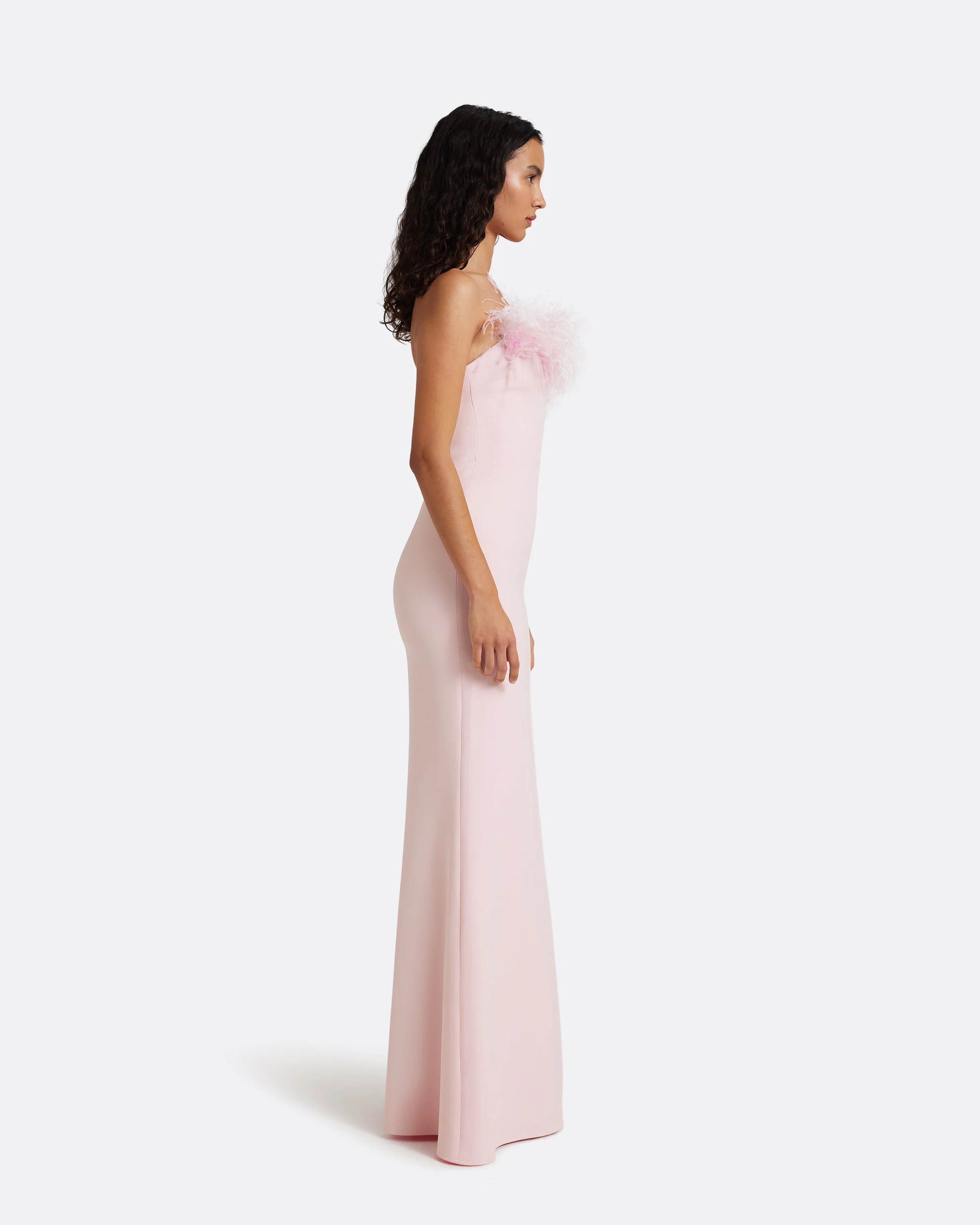 Soshin Long Dress in Lychee with Feathers - Image 9