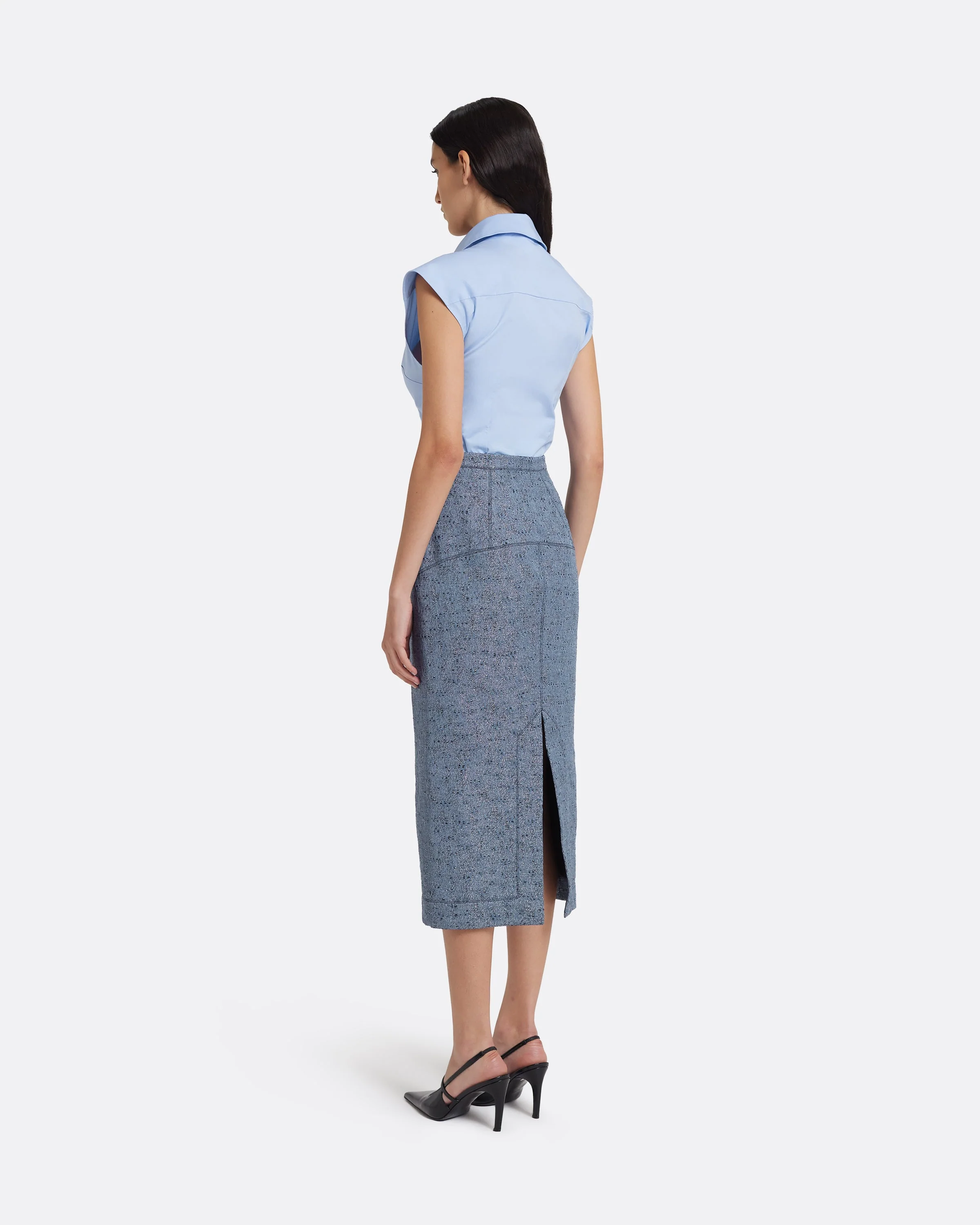 Toria Pencil Skirt in Denim Jacquard - Image 2