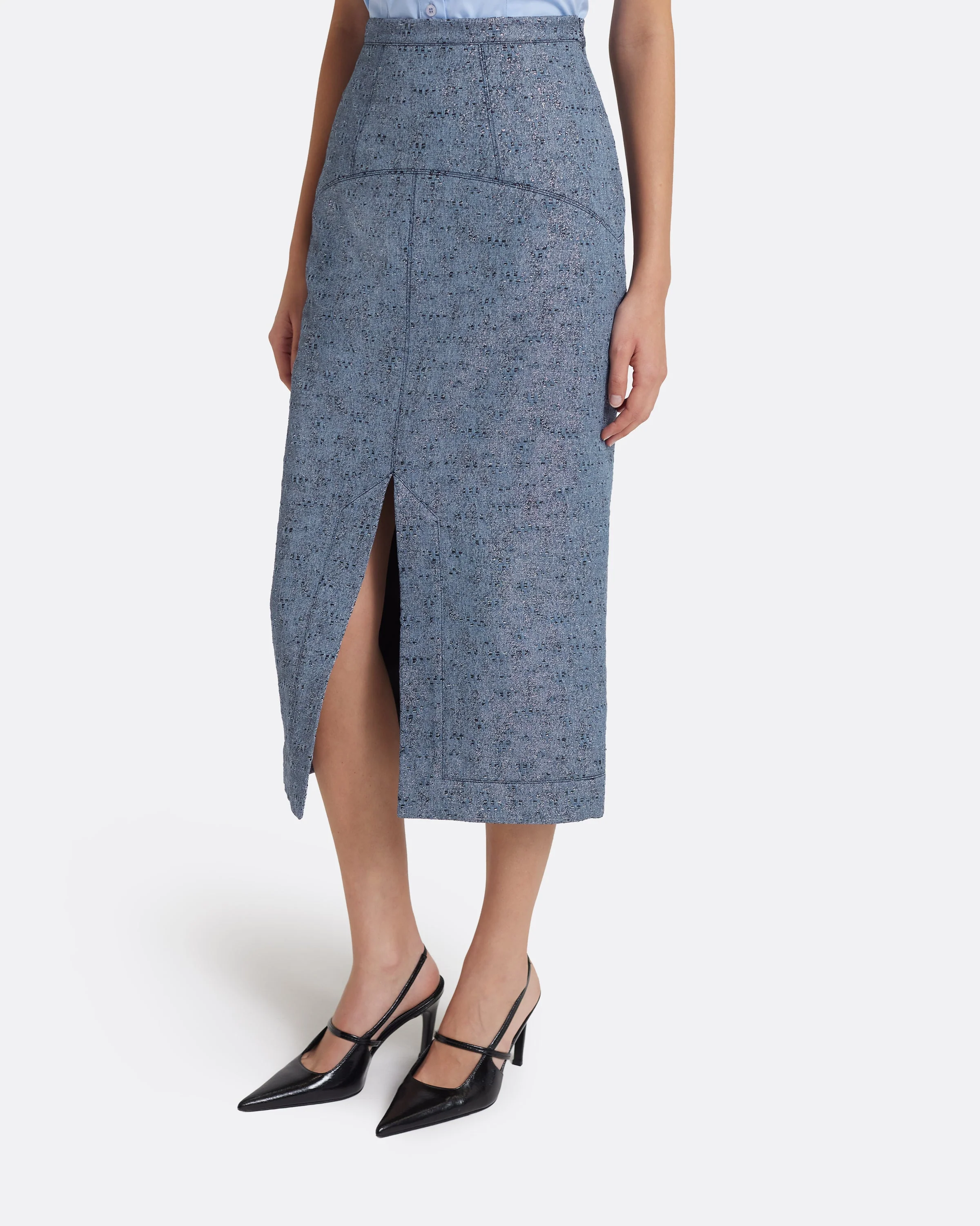 Toria Pencil Skirt in Denim Jacquard - Image 3