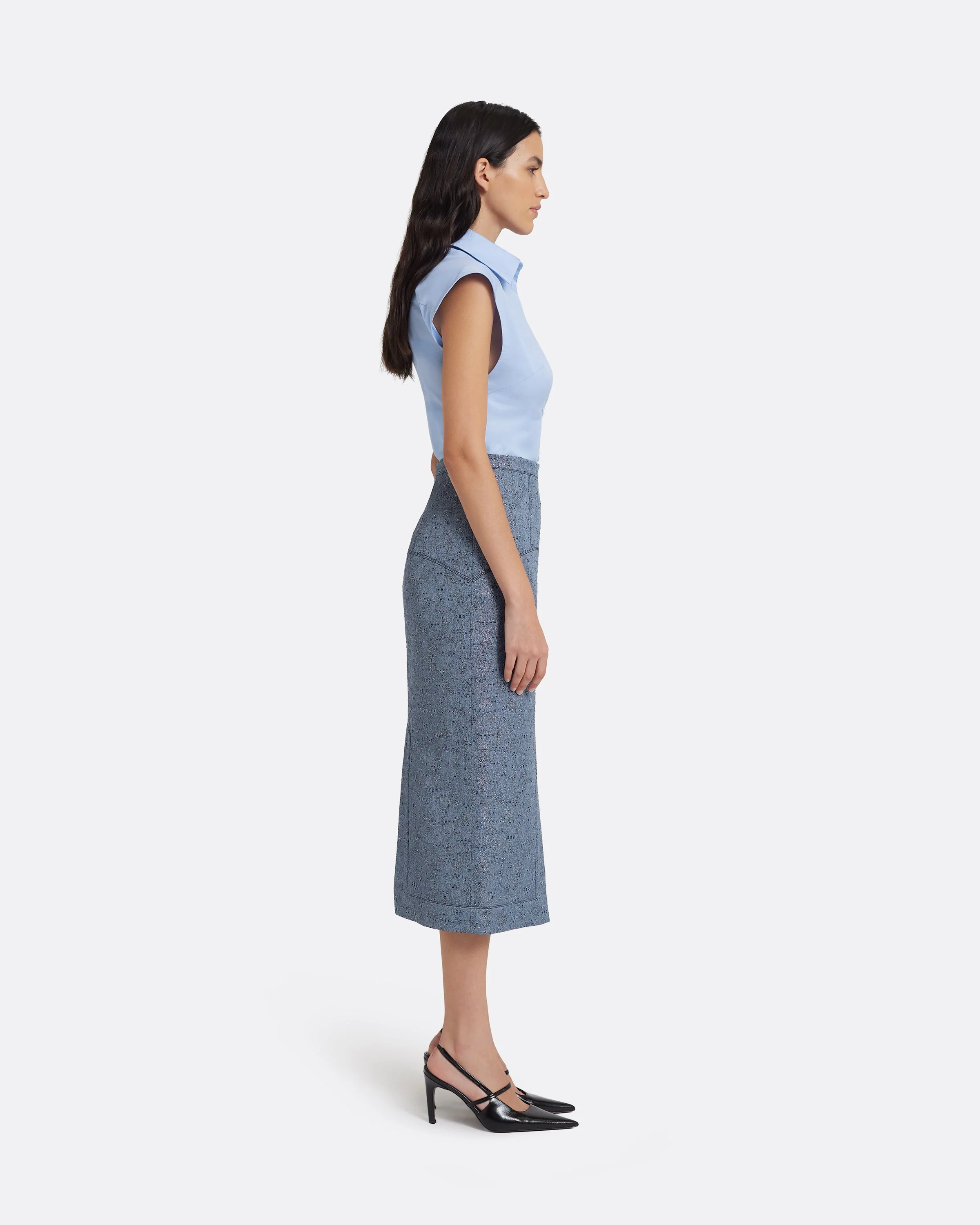 Toria Pencil Skirt in Denim Jacquard - Image 4