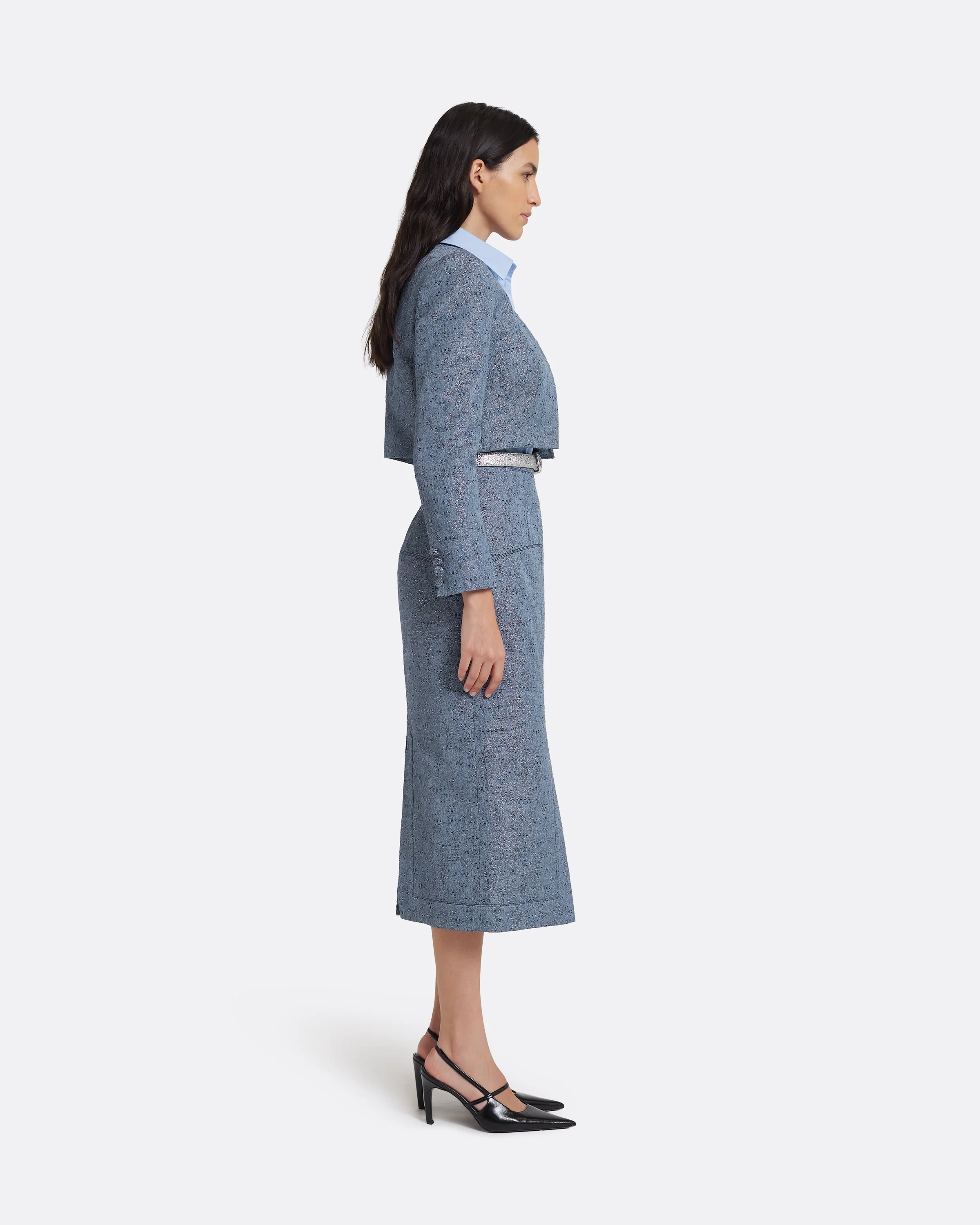 Toria Pencil Skirt in Denim Jacquard - Image 6