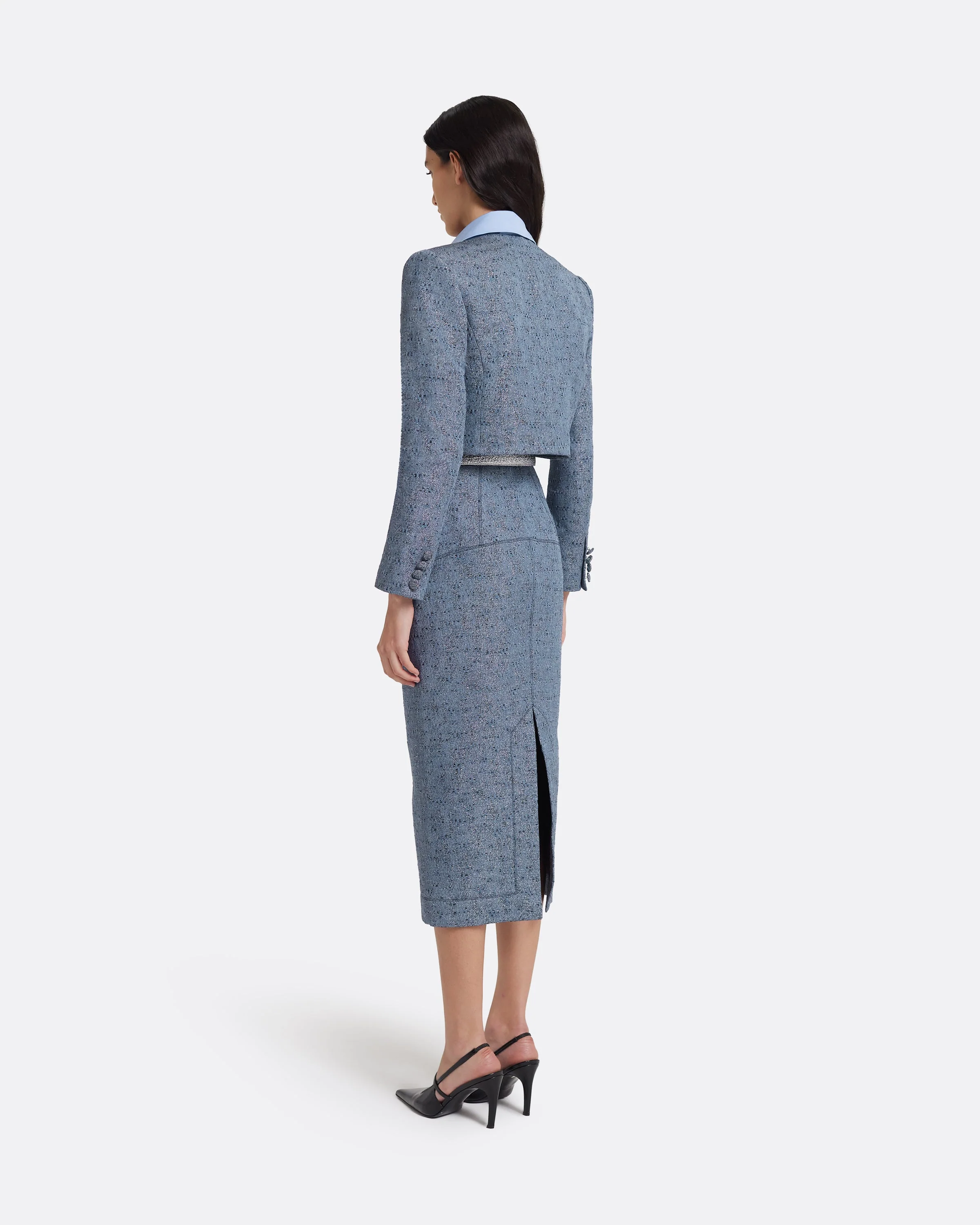 Toria Pencil Skirt in Denim Jacquard - Image 7