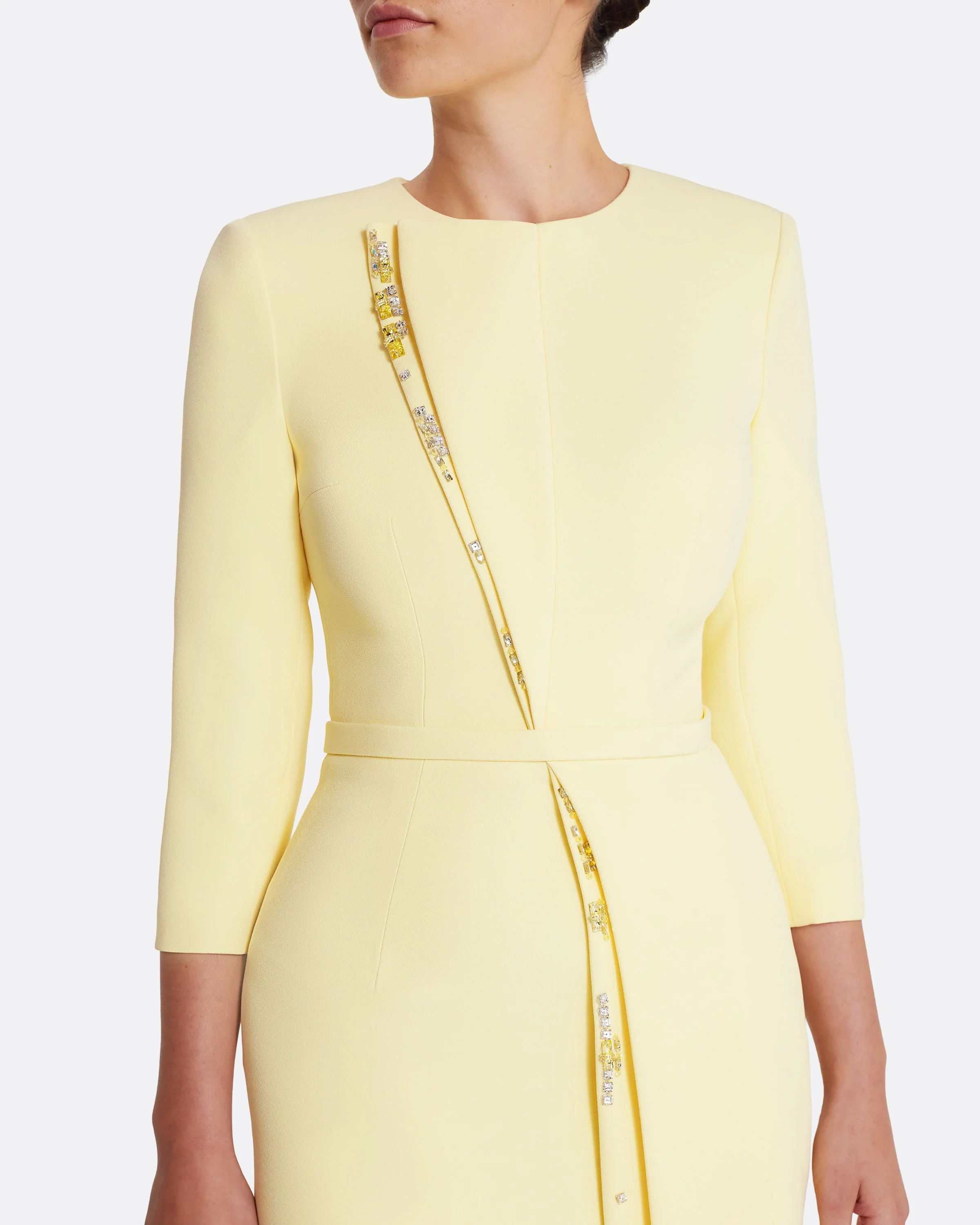 Tosavetta Long Dress in Pale Yellow with Gold - Image 3