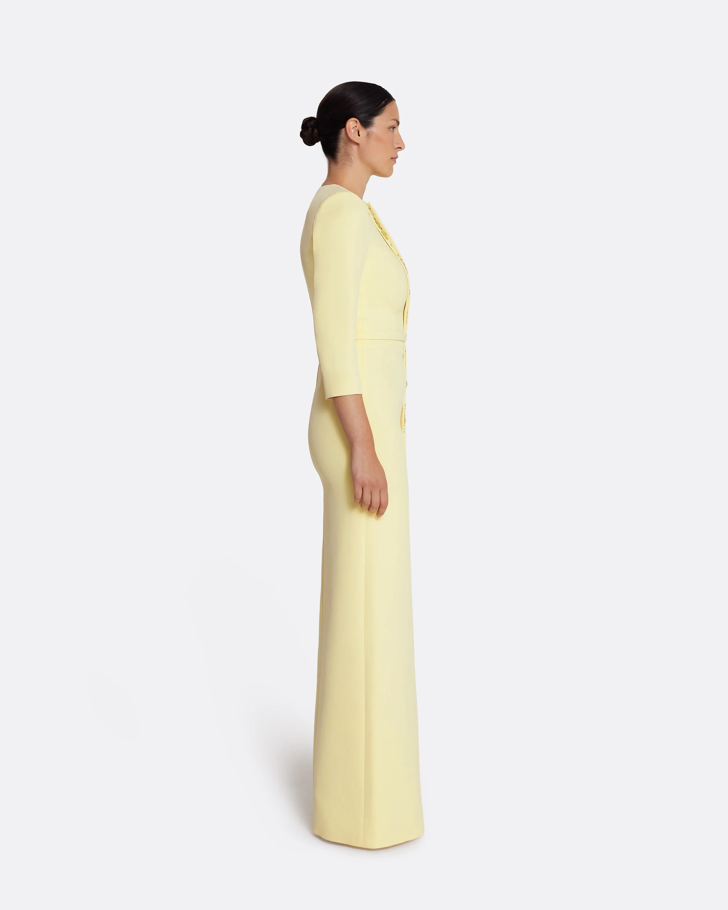 Tosavetta Long Dress in Pale Yellow with Gold - Image 4