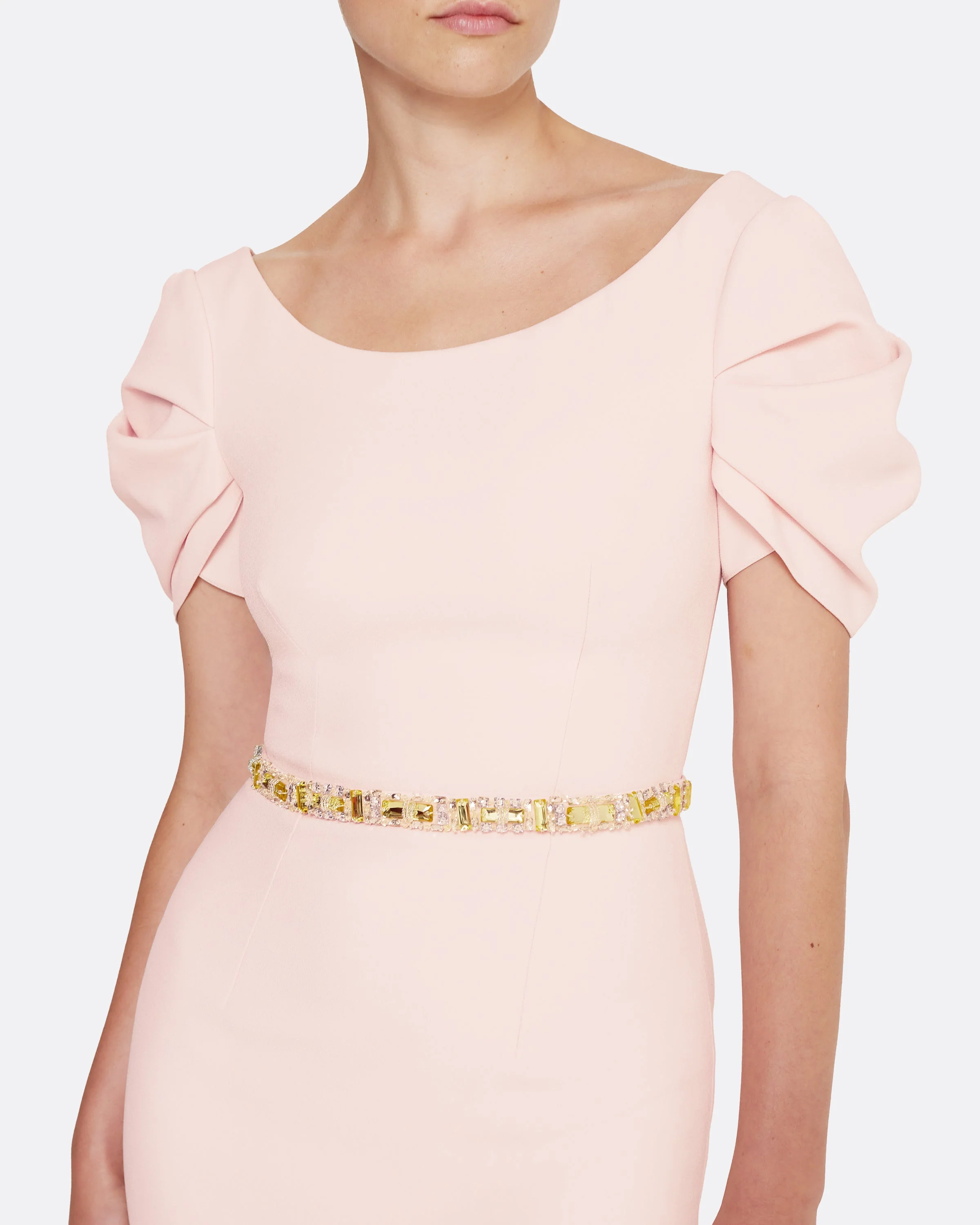 Vanna Long Dress in Pale Pink with Gold - Image 3