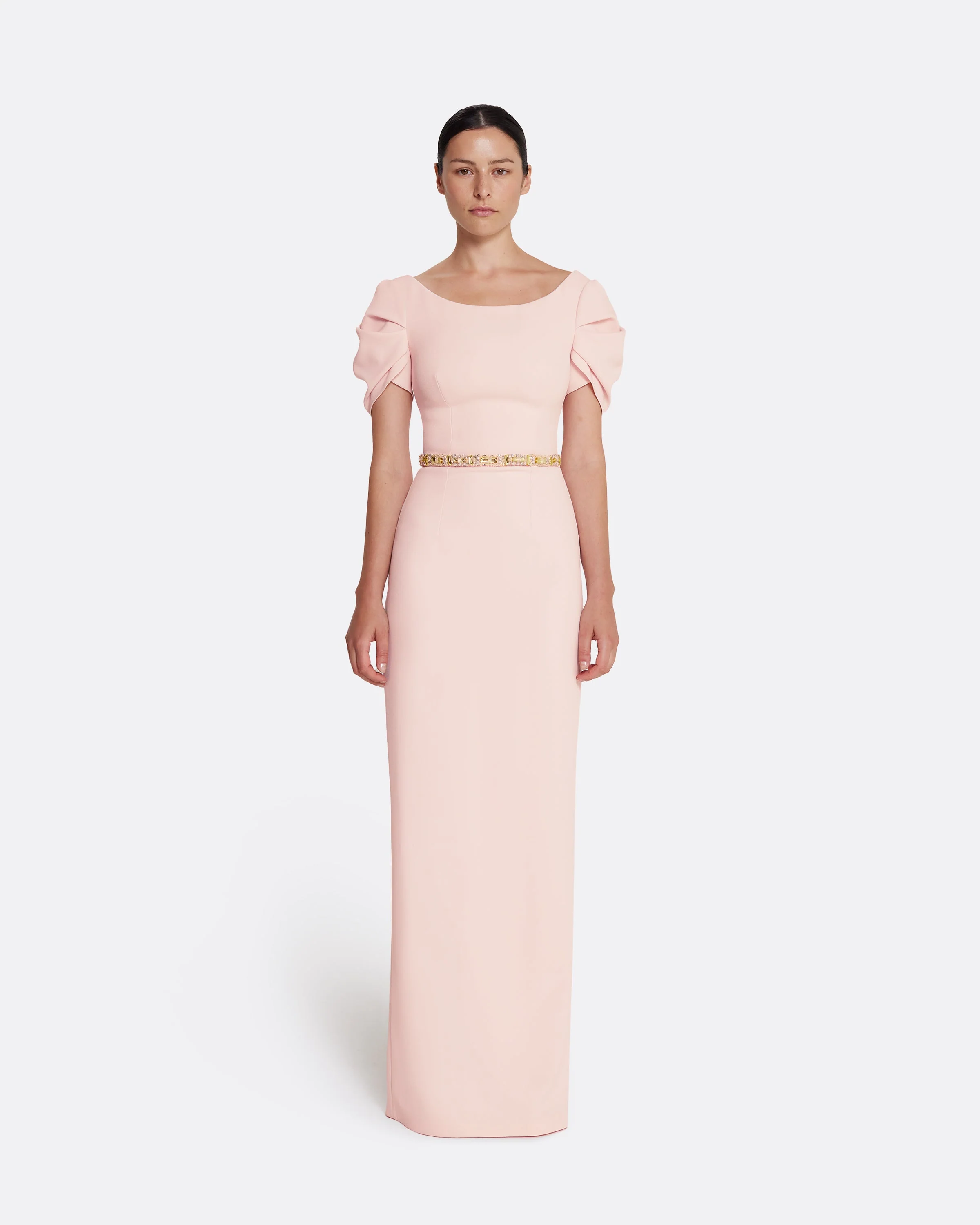Vanna Long Dress in Pale Pink with Gold - Image 6
