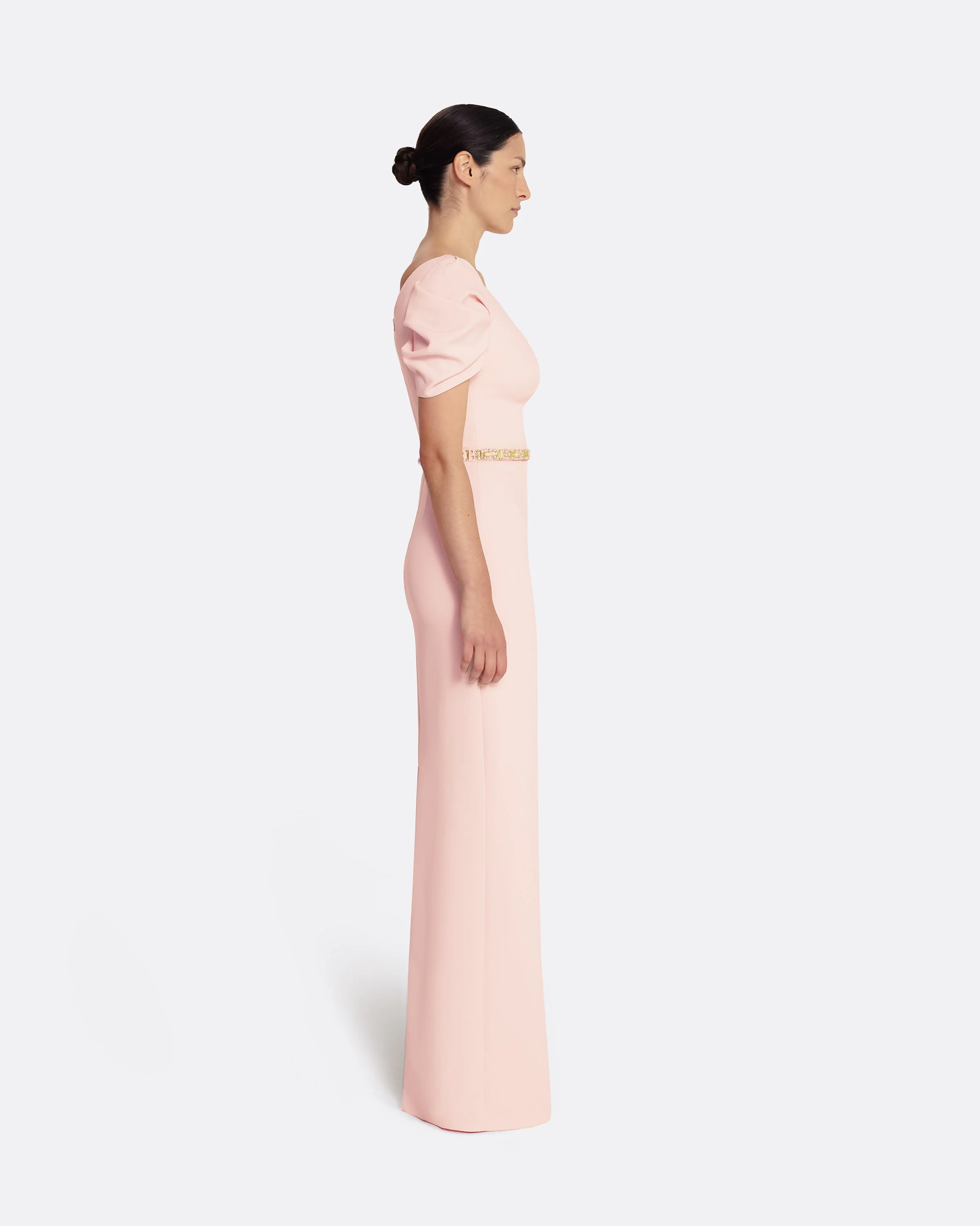 Vanna Long Dress in Pale Pink with Gold - Image 9