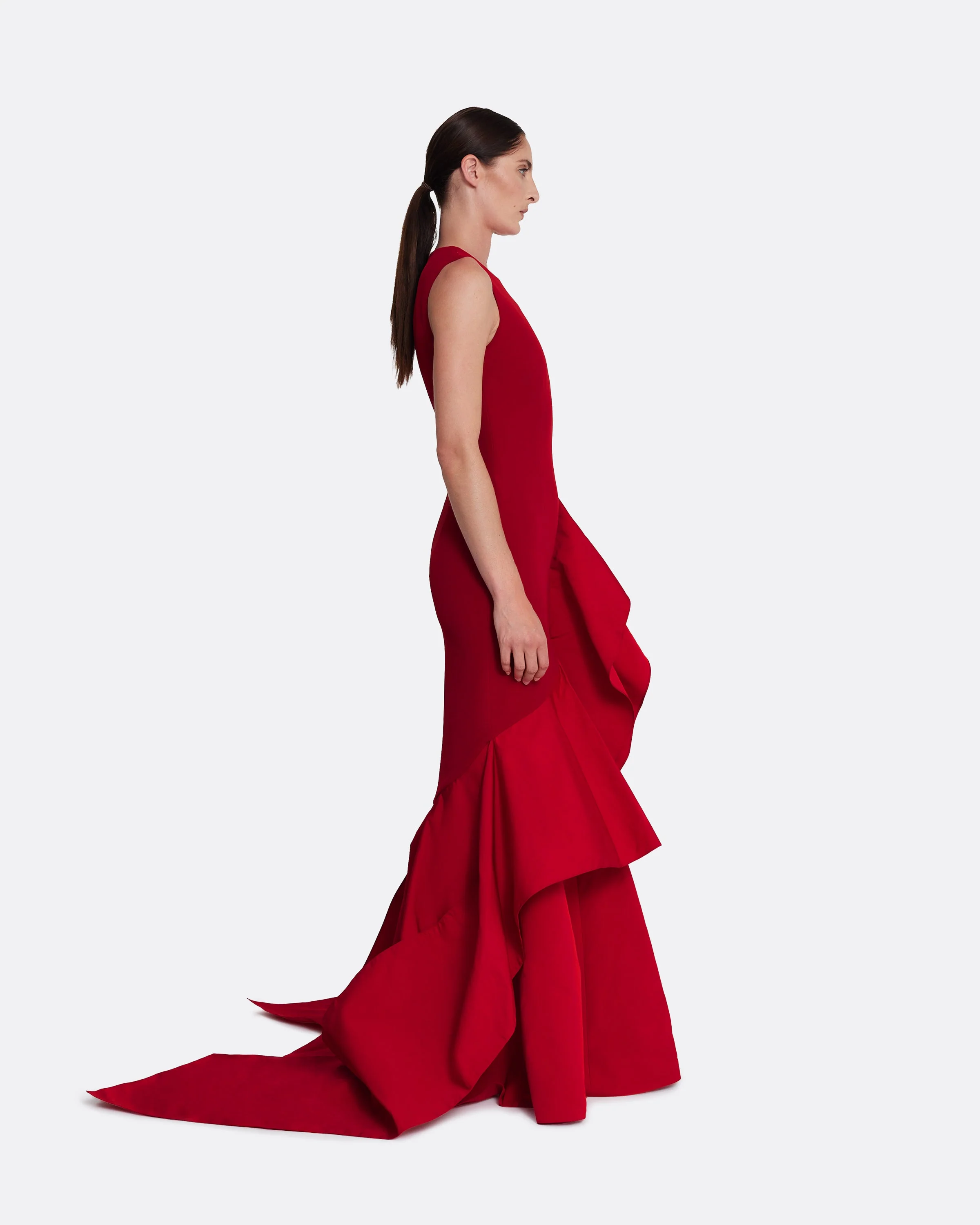 Viviana Long Dress in Lacquer Red on Azalea Red - Image 4