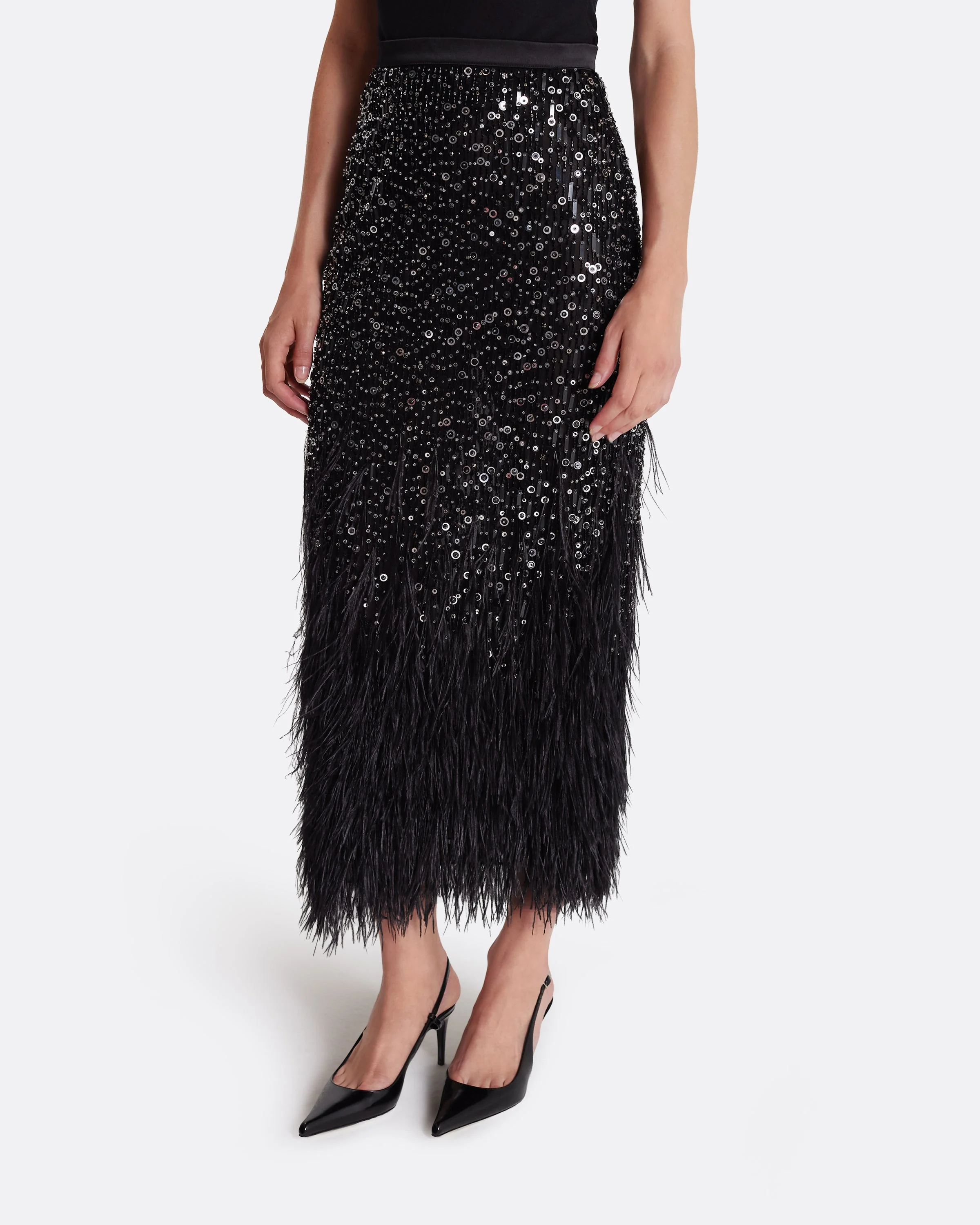Vivica Skirt in Black with Feather Embellishment - Image 10