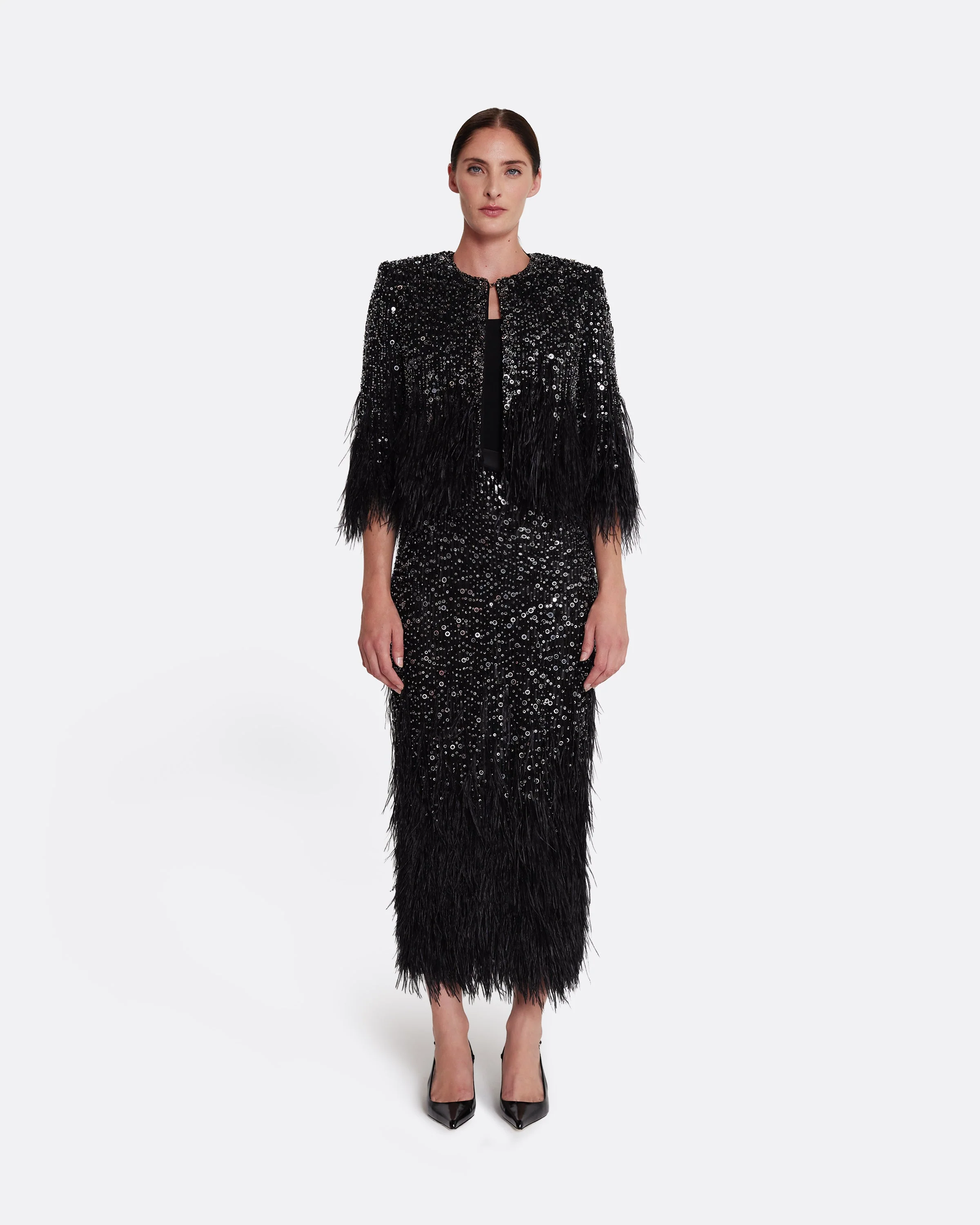 Vivica Skirt in Black with Feather Embellishment - Image 12