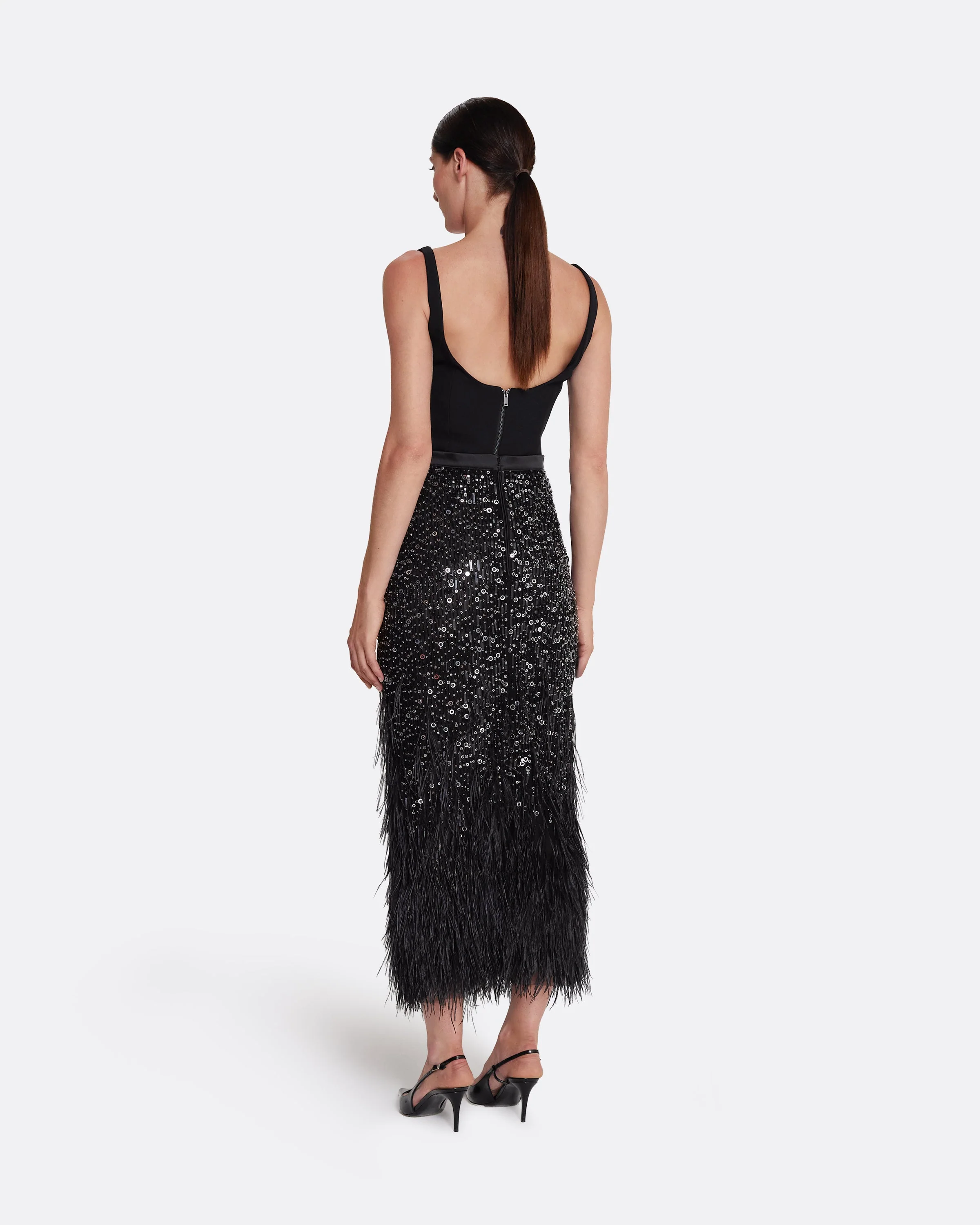 Vivica Skirt in Black with Feather Embellishment - Image 2