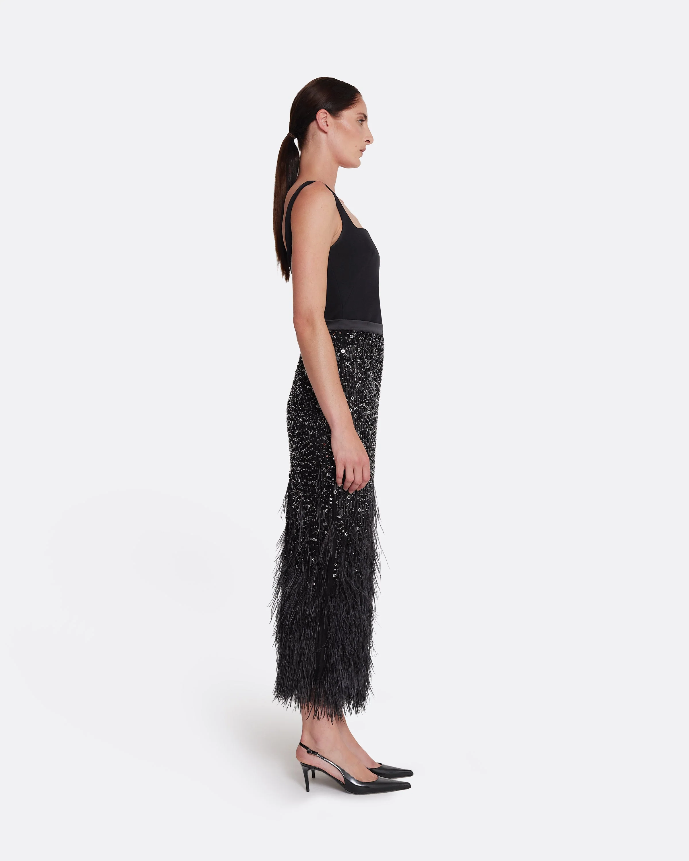 Vivica Skirt in Black with Feather Embellishment - Image 4