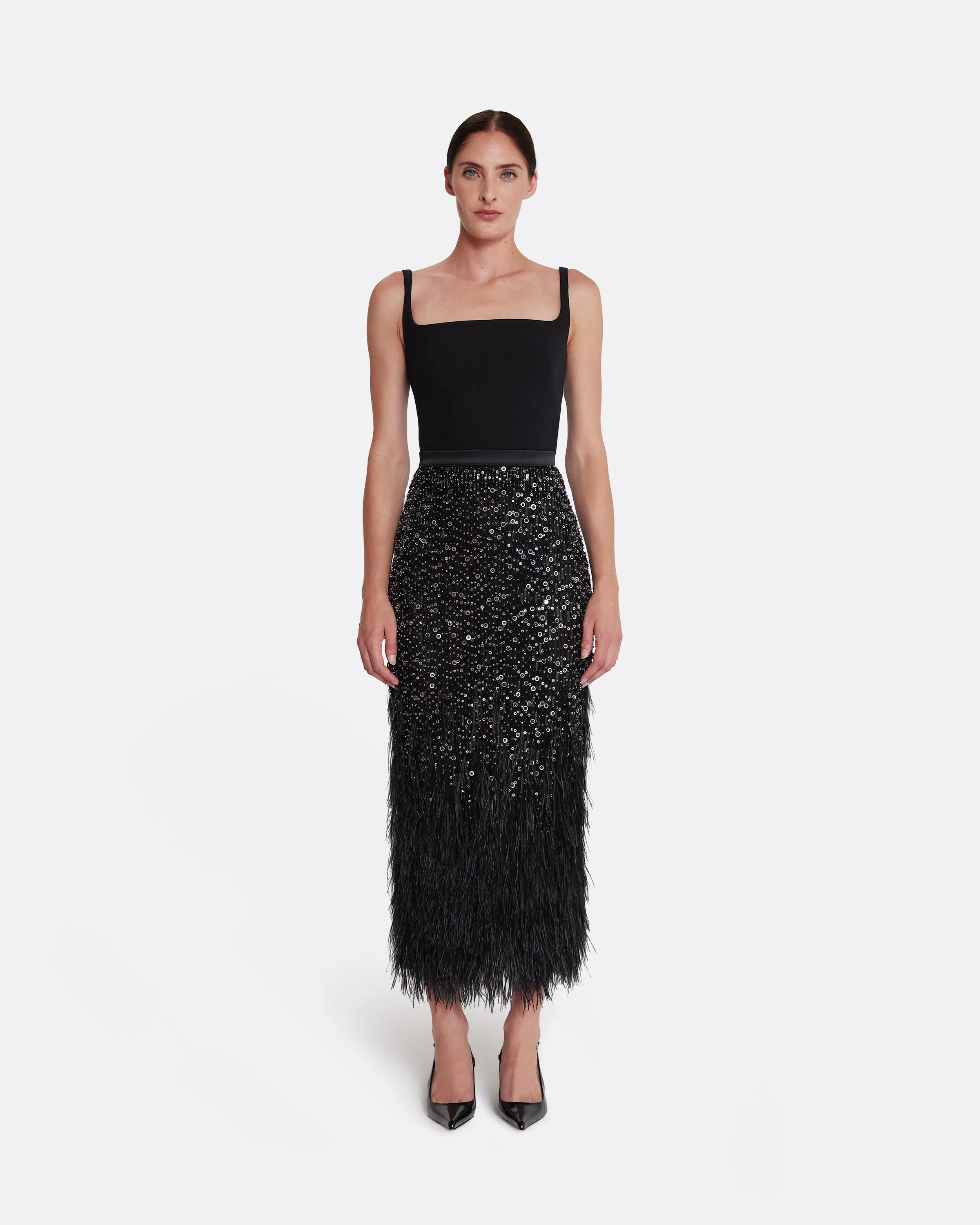 Vivica Skirt in Black with Feather Embellishment - Image 8